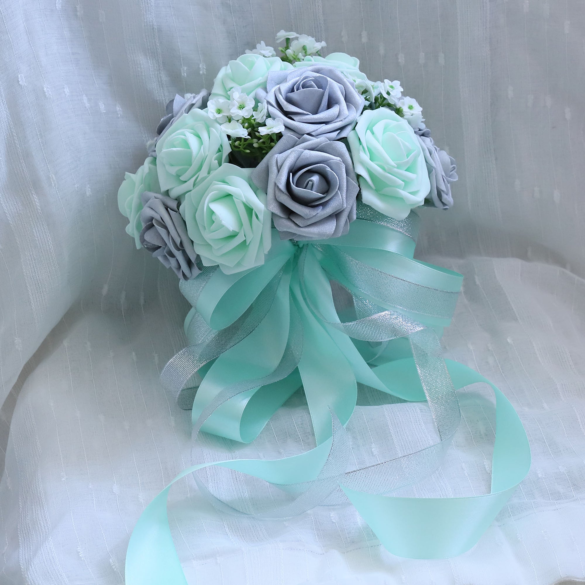 Silver Mint Bridal Bouquet Fake Flower Bouquet