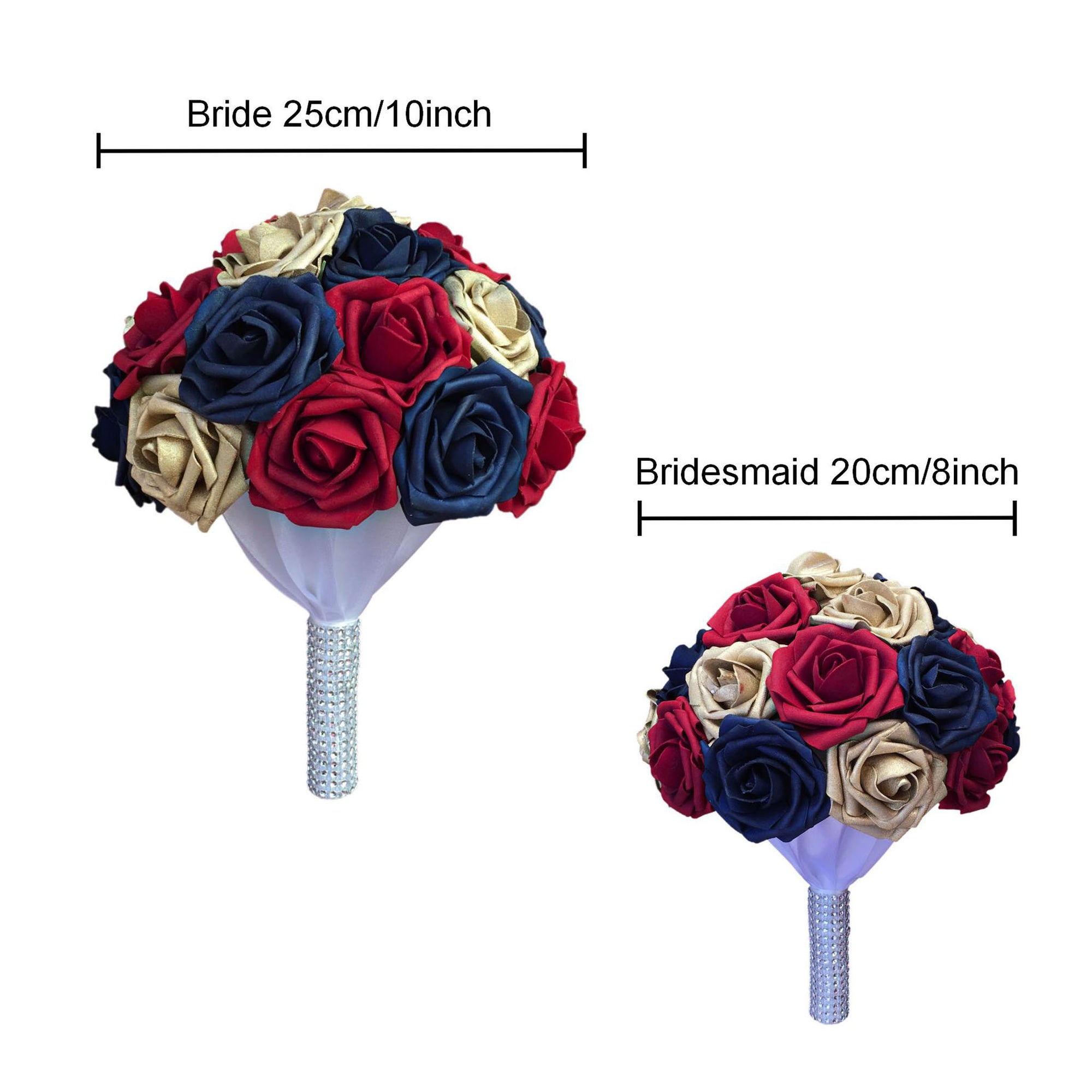 Navy Blue Gold Red Artificial Flower Bouquet for Bridesmaids