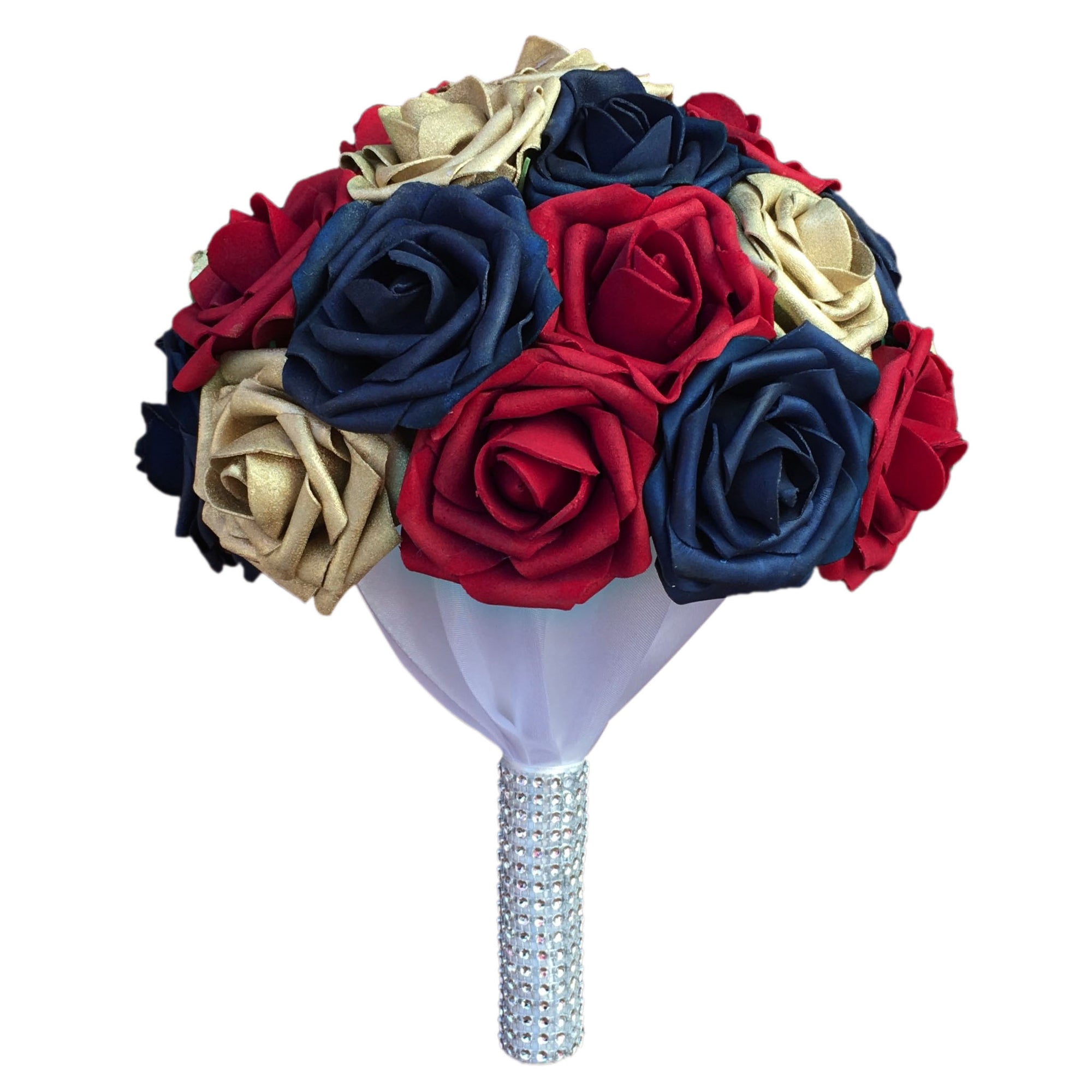 Navy Blue Gold Red Artificial Flower Bouquet for Bridesmaids