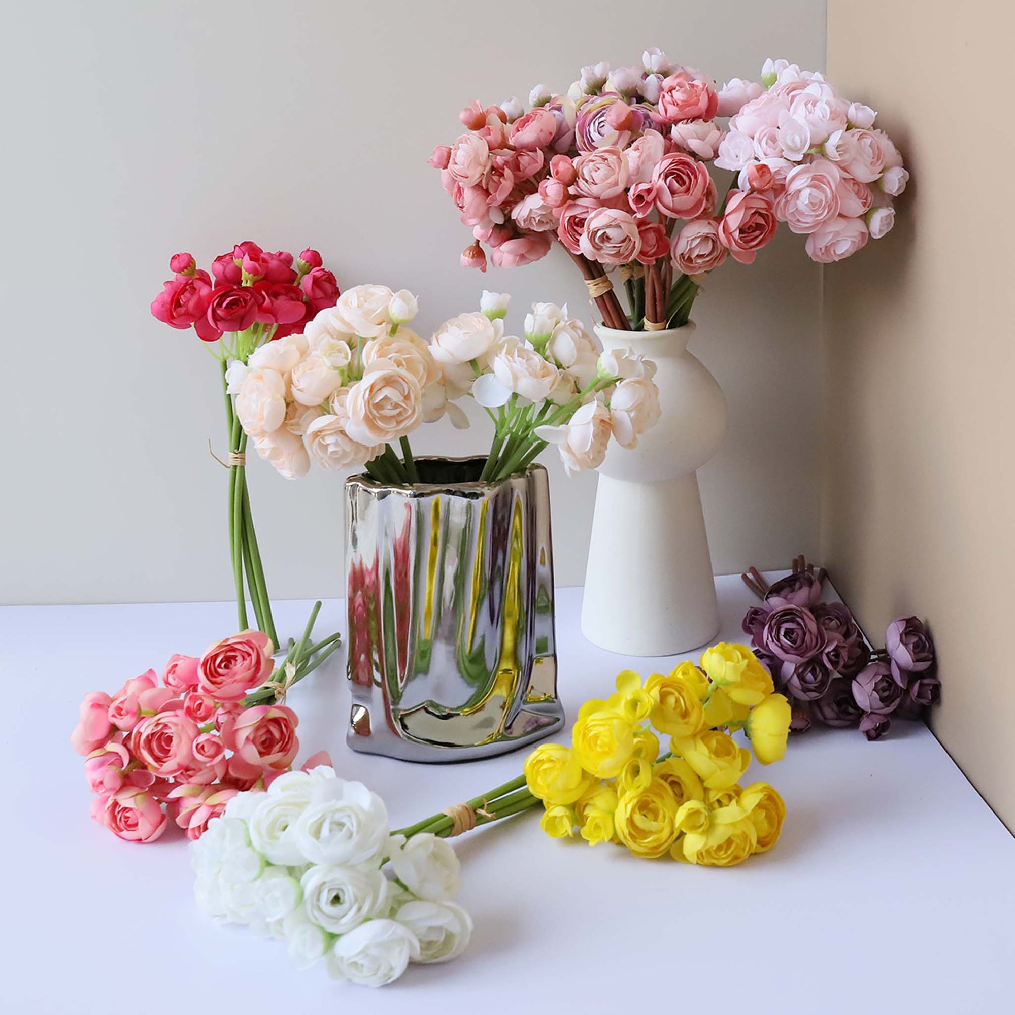 Mini Silk Ranunculus Flower Bush