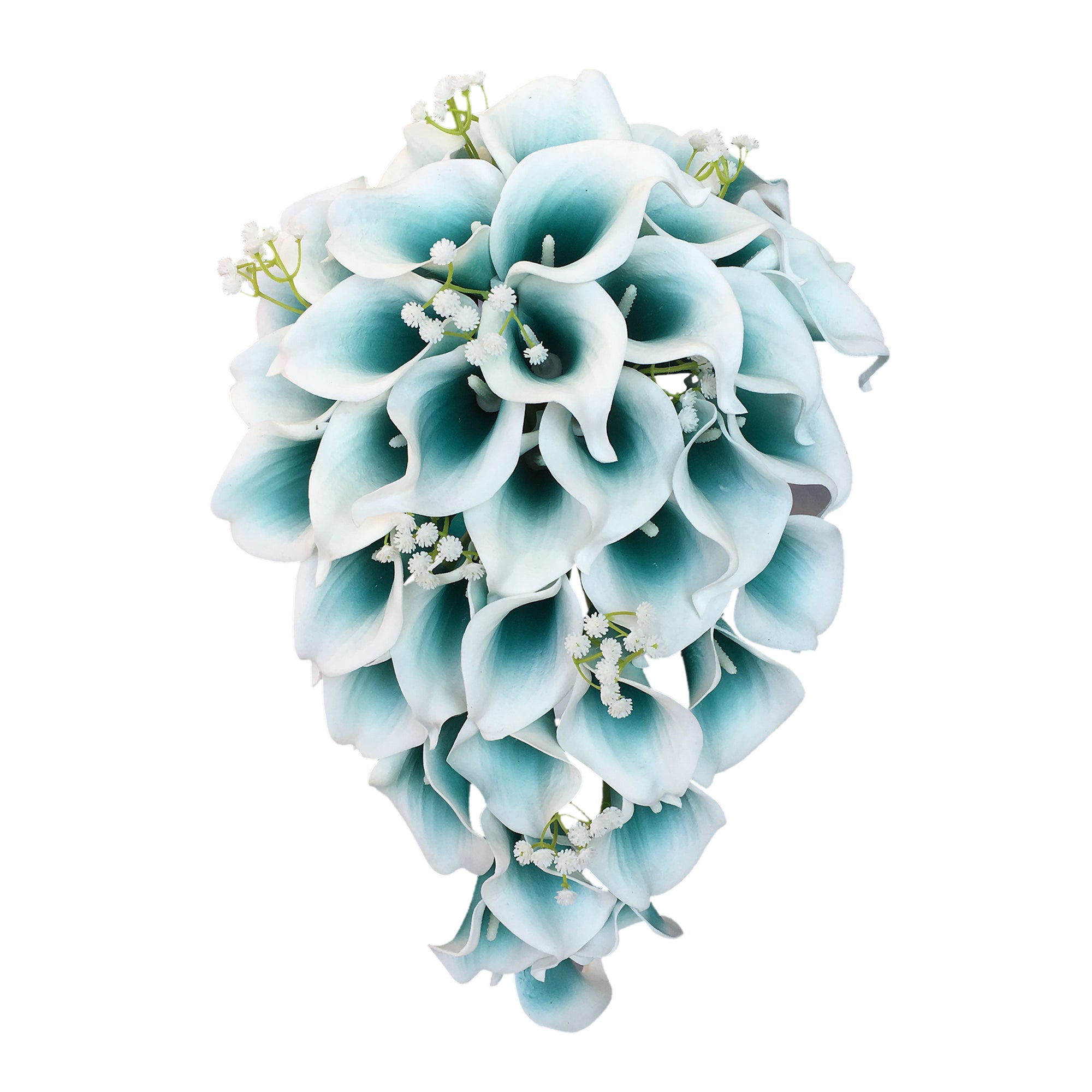 Fake Wedding Bouquet Cascade Picasso Teal Calla Lily