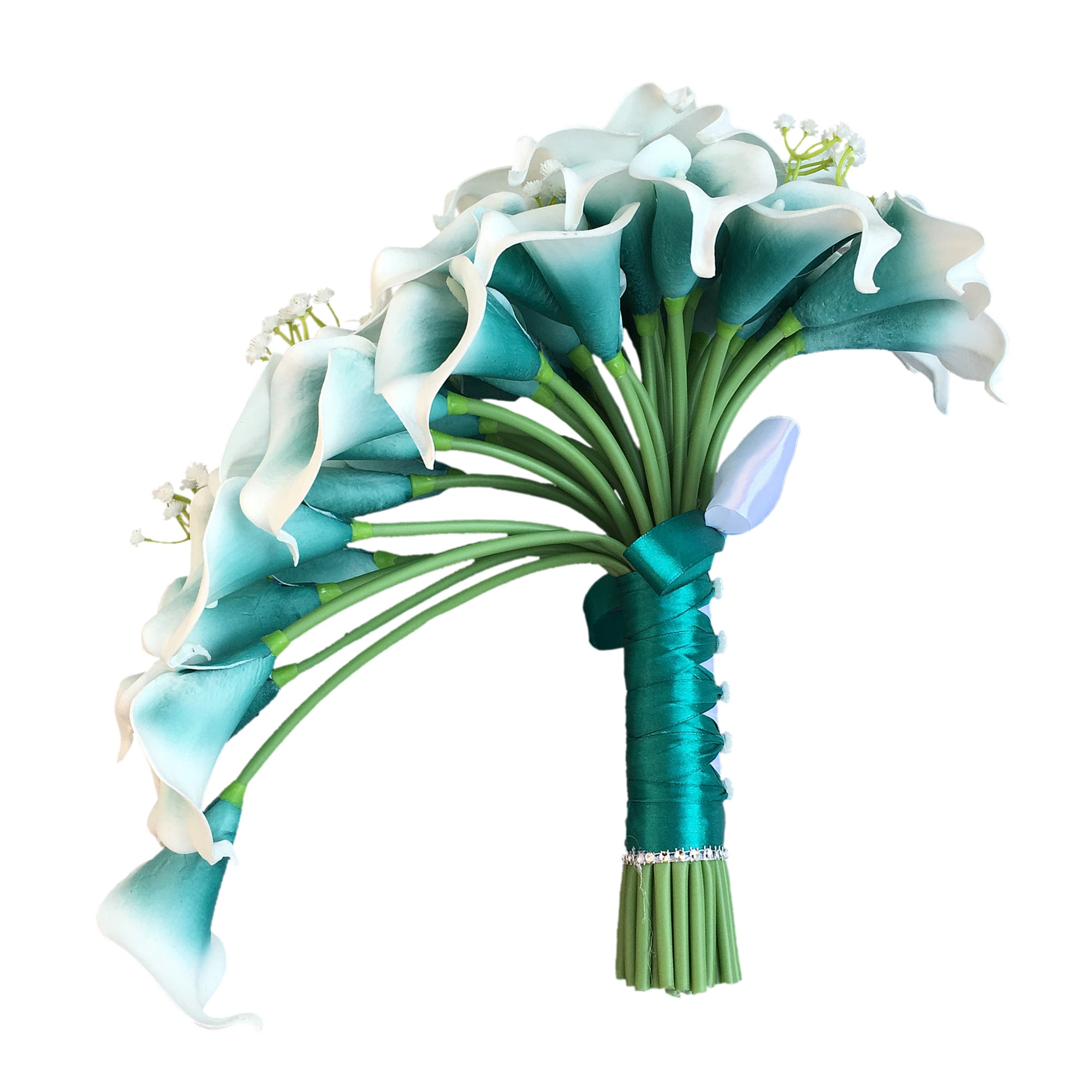 Fake Wedding Bouquet Cascade Picasso Teal Calla Lily