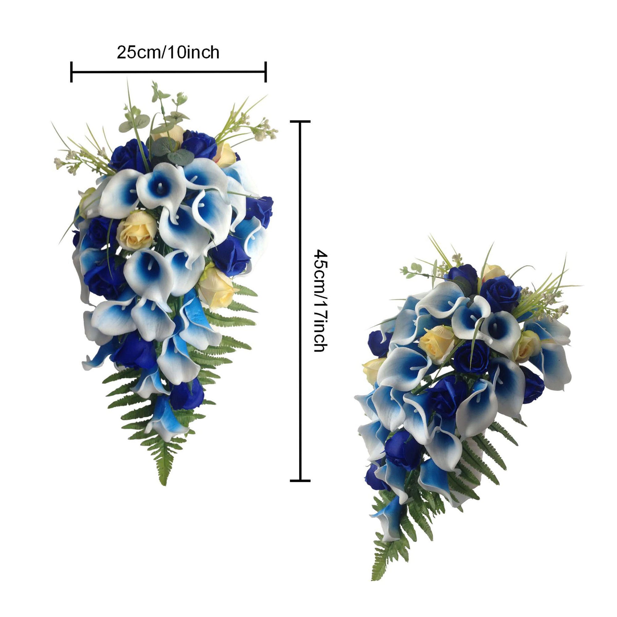 Royal Blue Calla Lily and Rose Cascade Wedding Bouquet