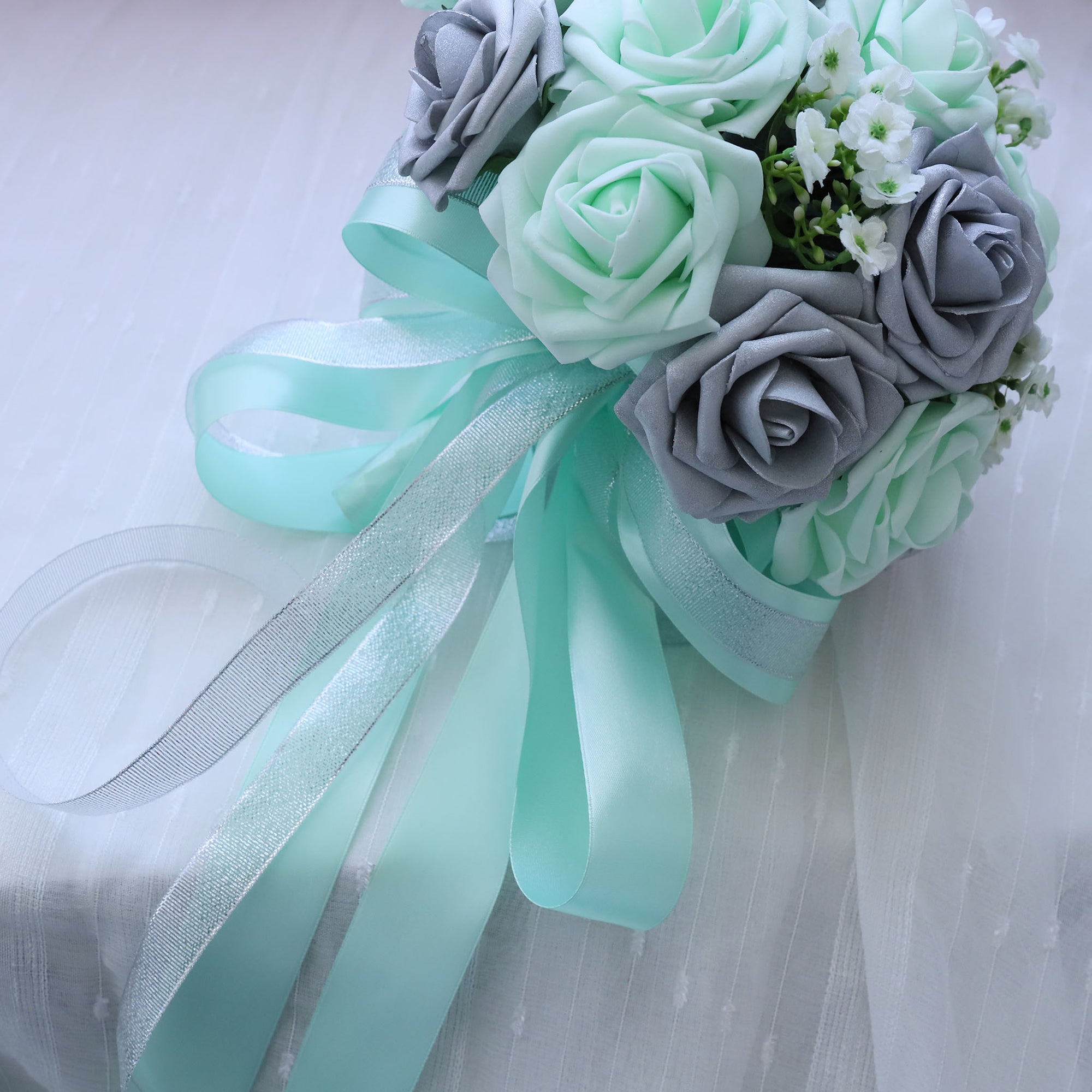 Silver Mint Bridal Bouquet Fake Flower Bouquet