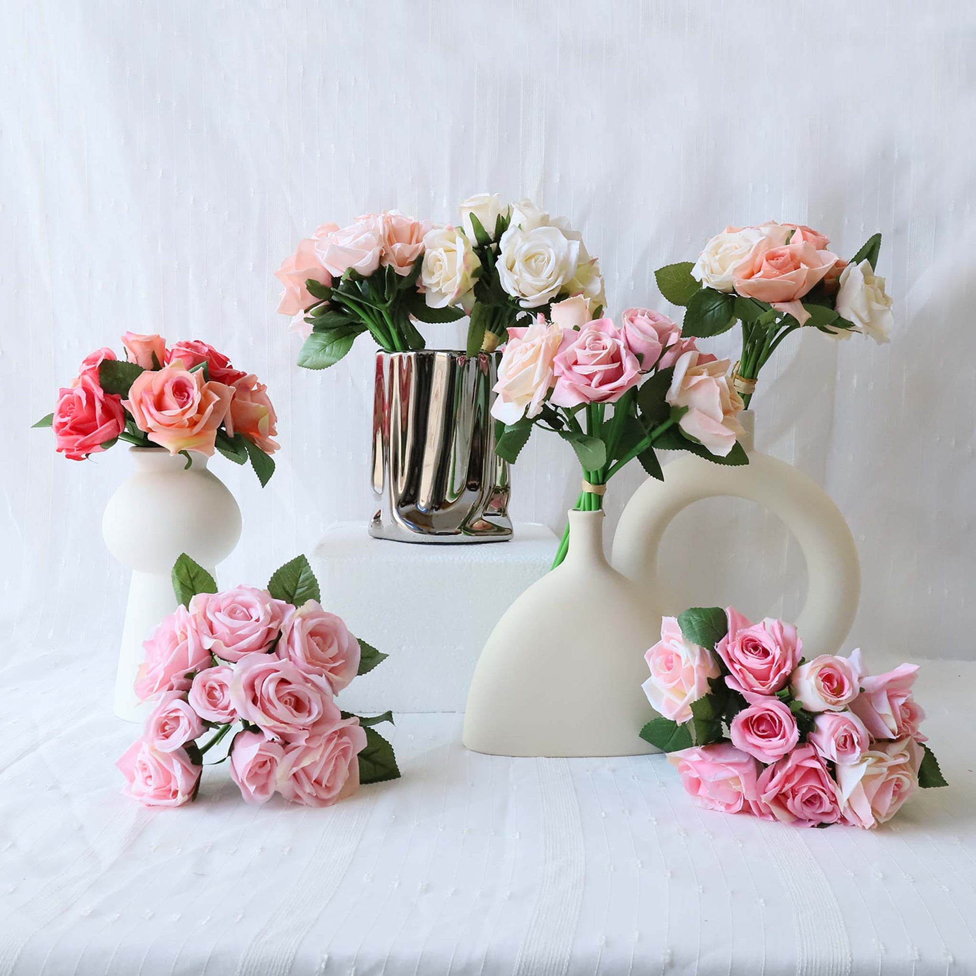 Champagne Silk Flower Bouquet Artificial Floral Arrangement for Home Decoration