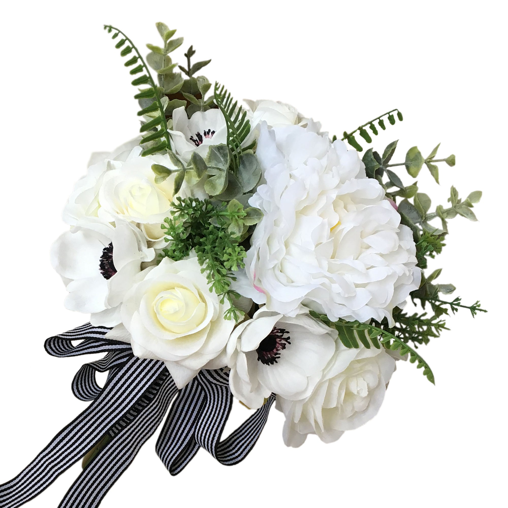 Rustic Peony Bouquet White Anemones Boutonniere Silk Flower Bouquet