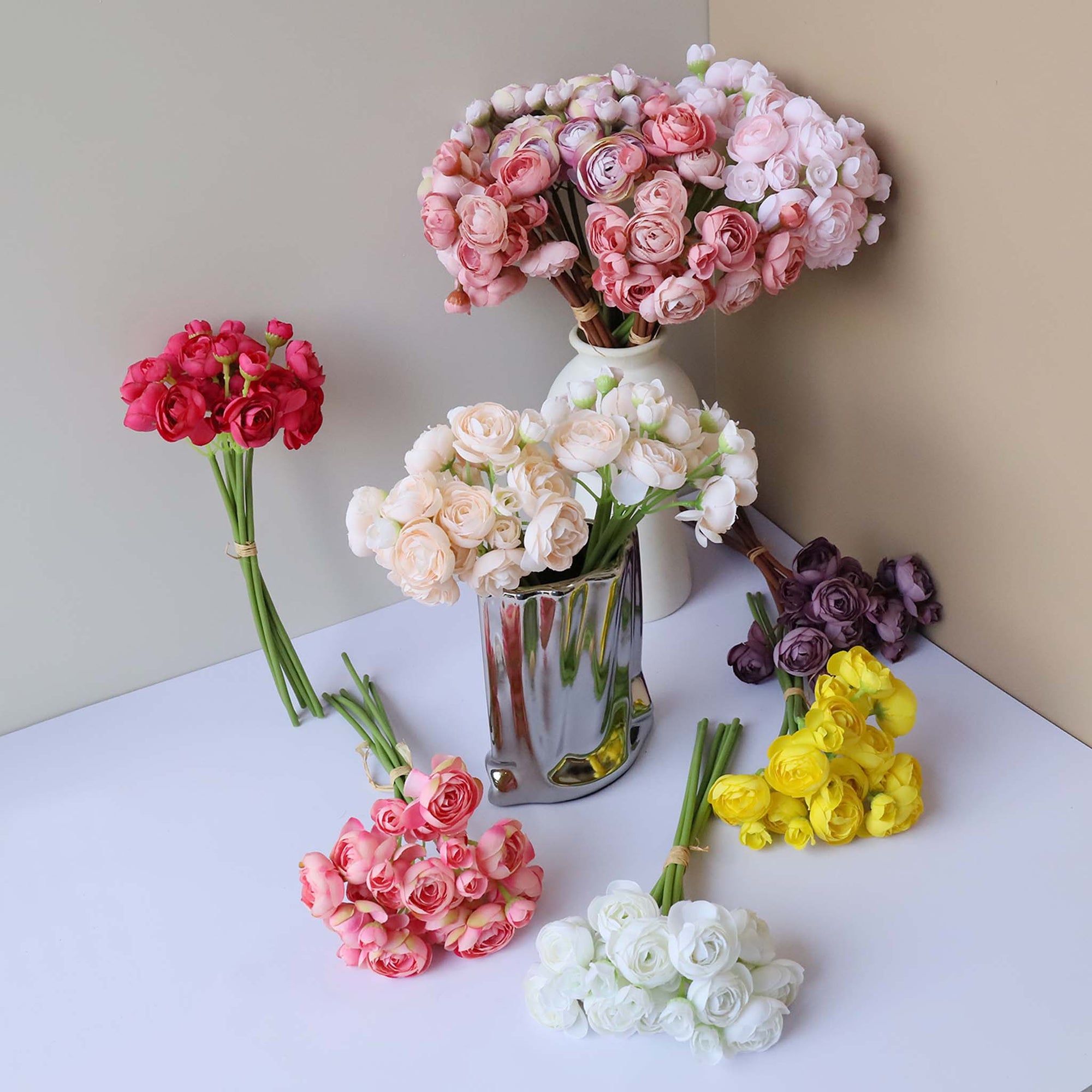 Small Peony Silk Ranunculus Flower Bundle