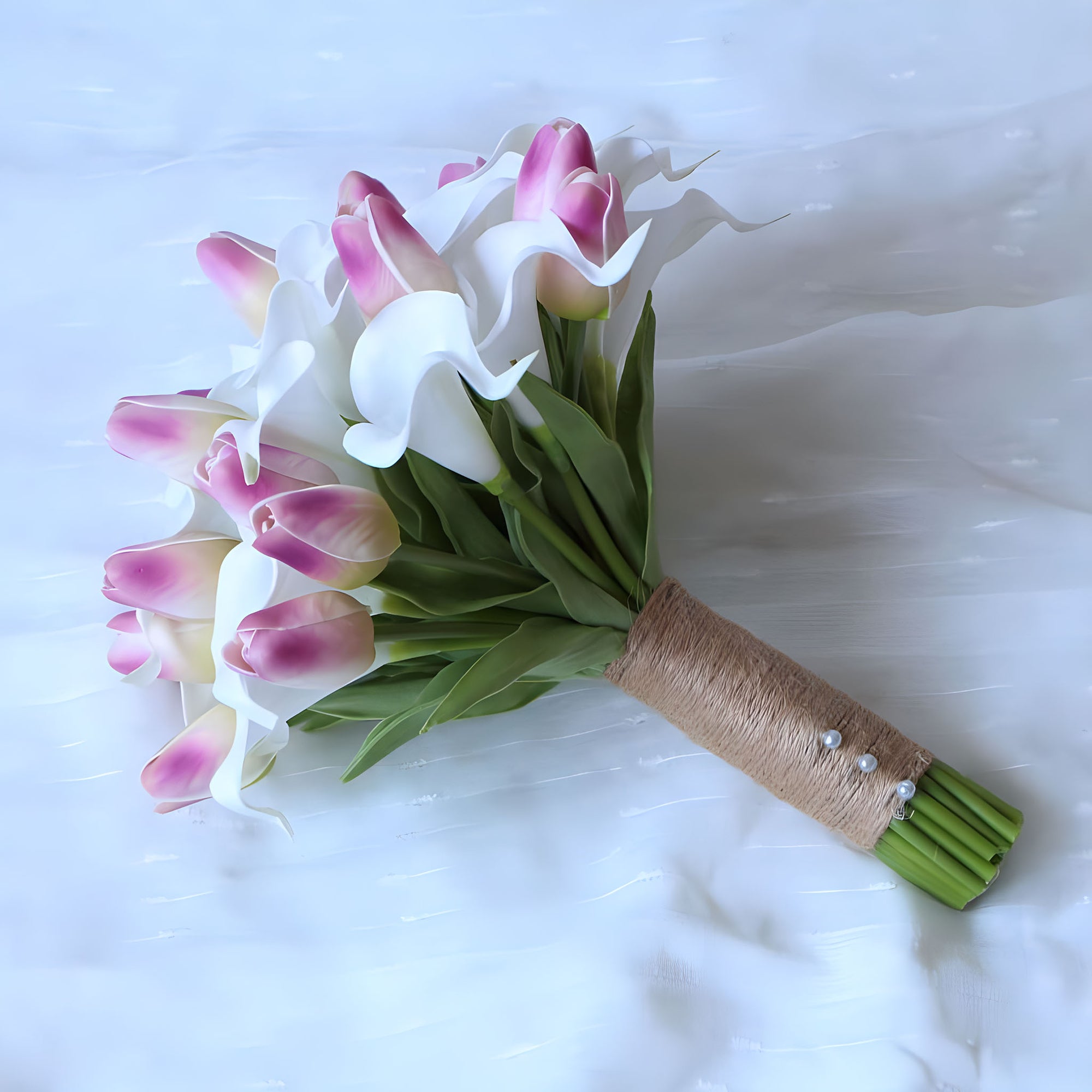 Simple Calla Lily and Tulips Bouquet White Dark Pink Bridal Bouquet