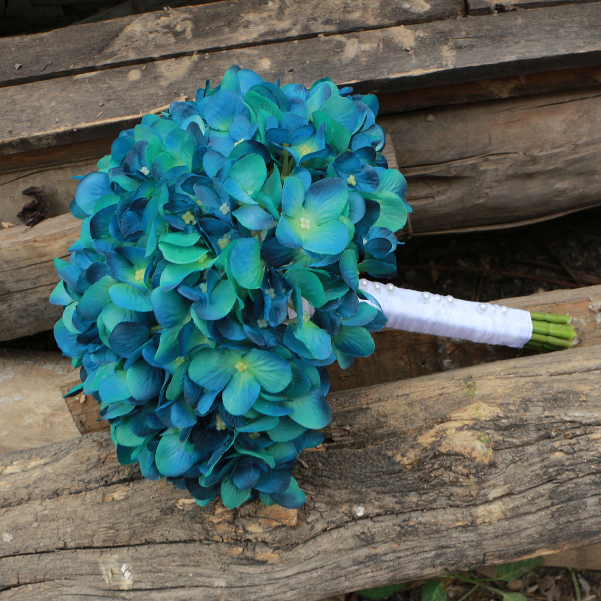 Oasis Teal Hydrangea Weddding Bridal Bouquet