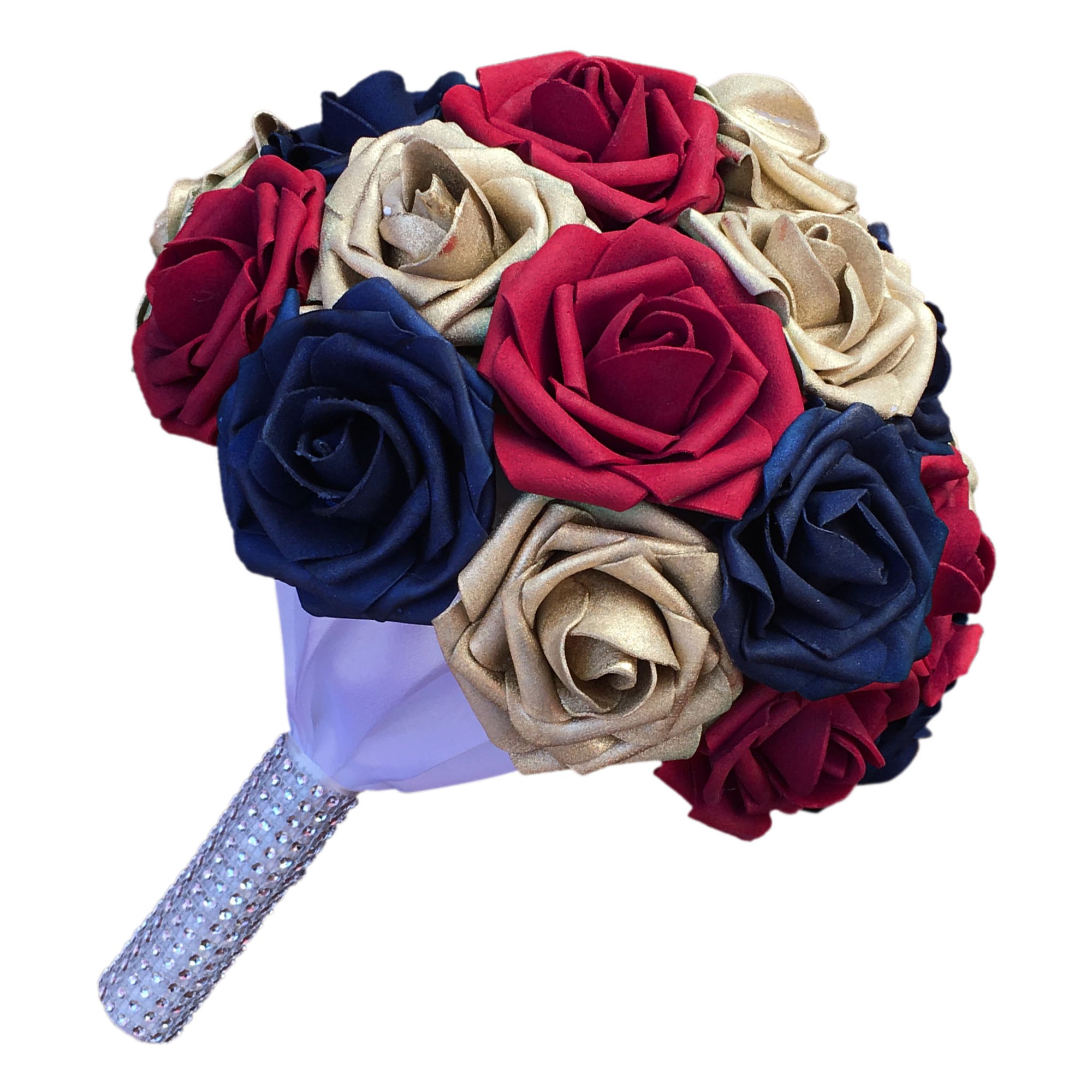 Navy Blue Gold Red Artificial Flower Bouquet for Bridesmaids