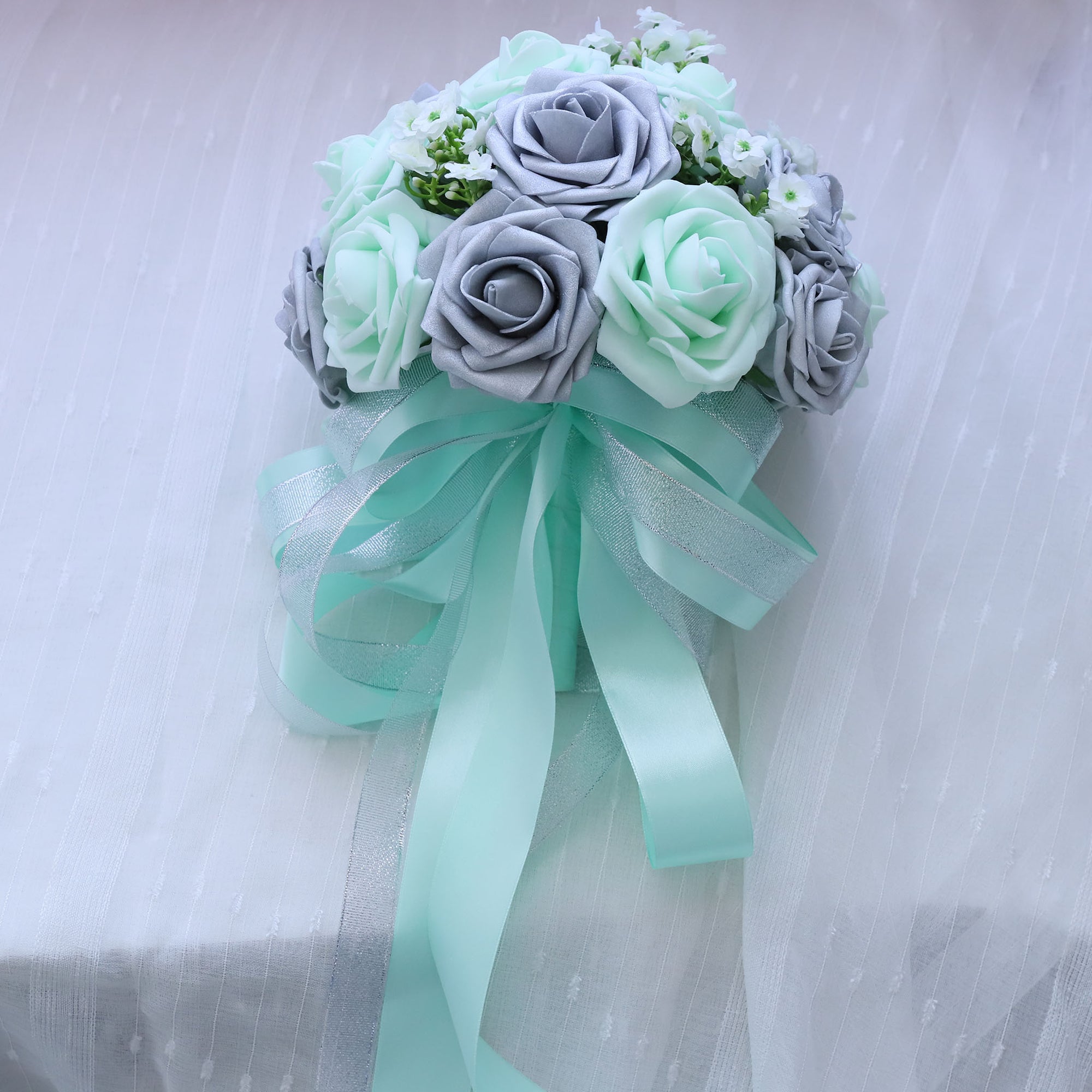 Silver Mint Bridal Bouquet Fake Flower Bouquet