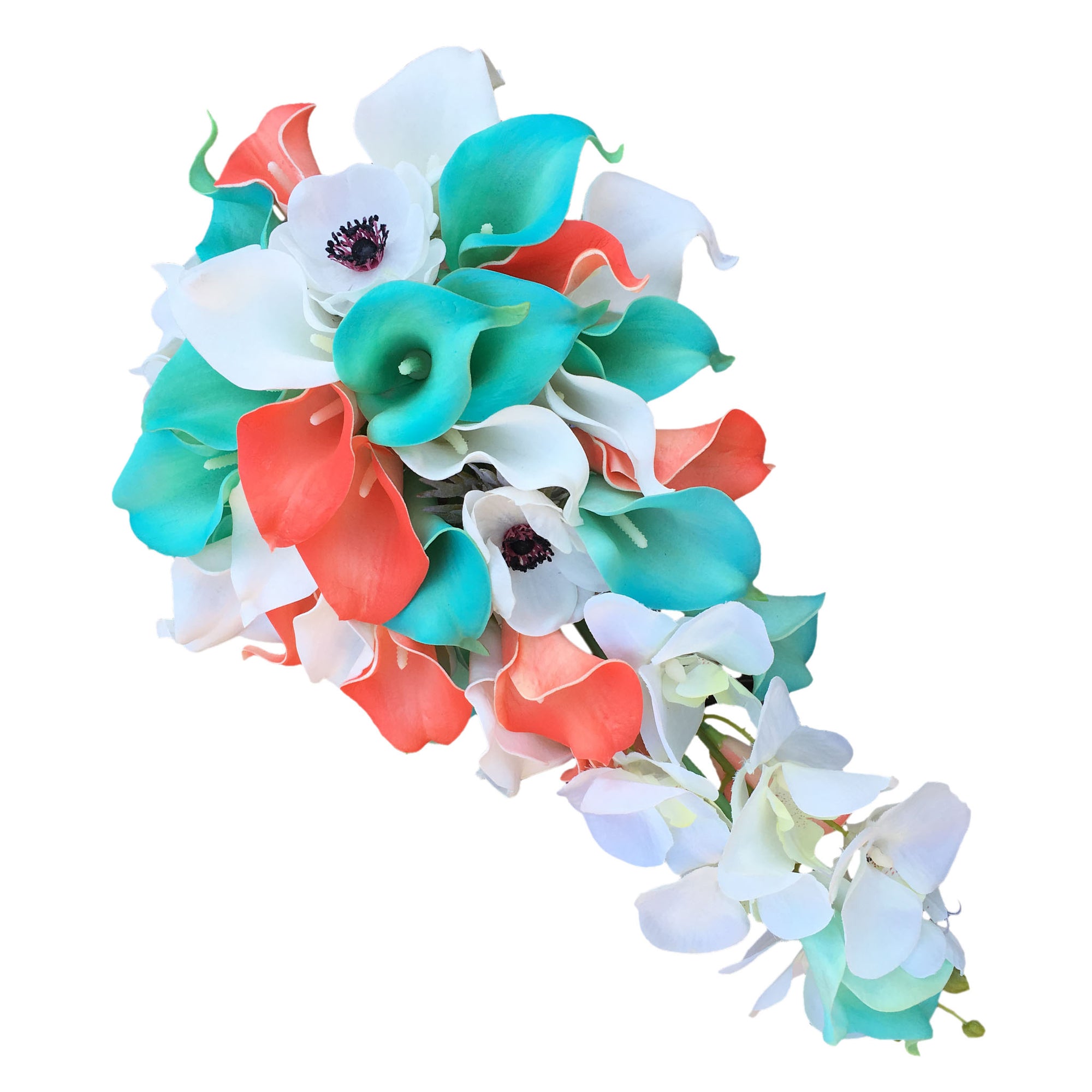 Cascading Calla Lily Bouquet Pool Blue Coral White Anemone