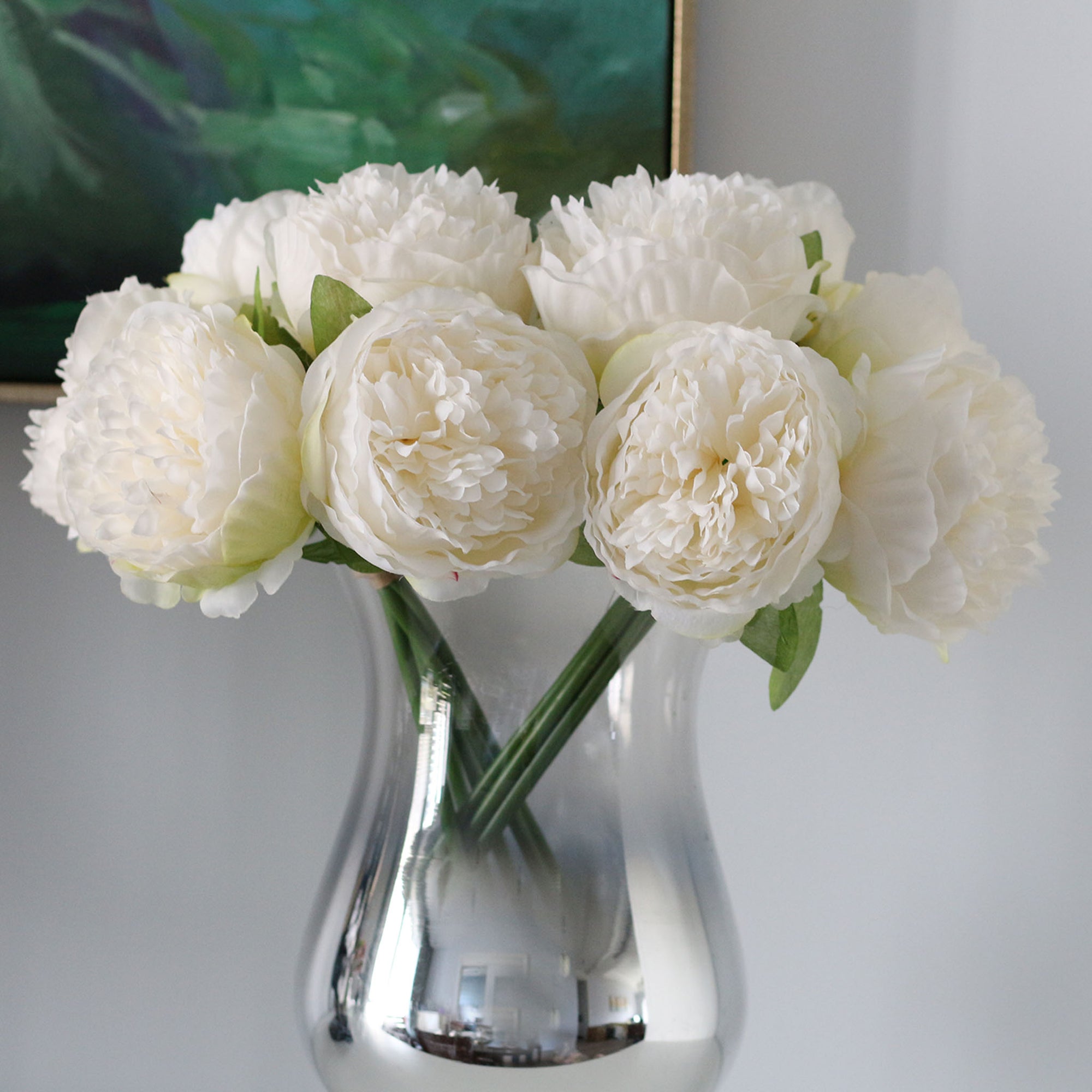 White Peony Silk Flower Bouquet for Home Decor Wedding Arrangement