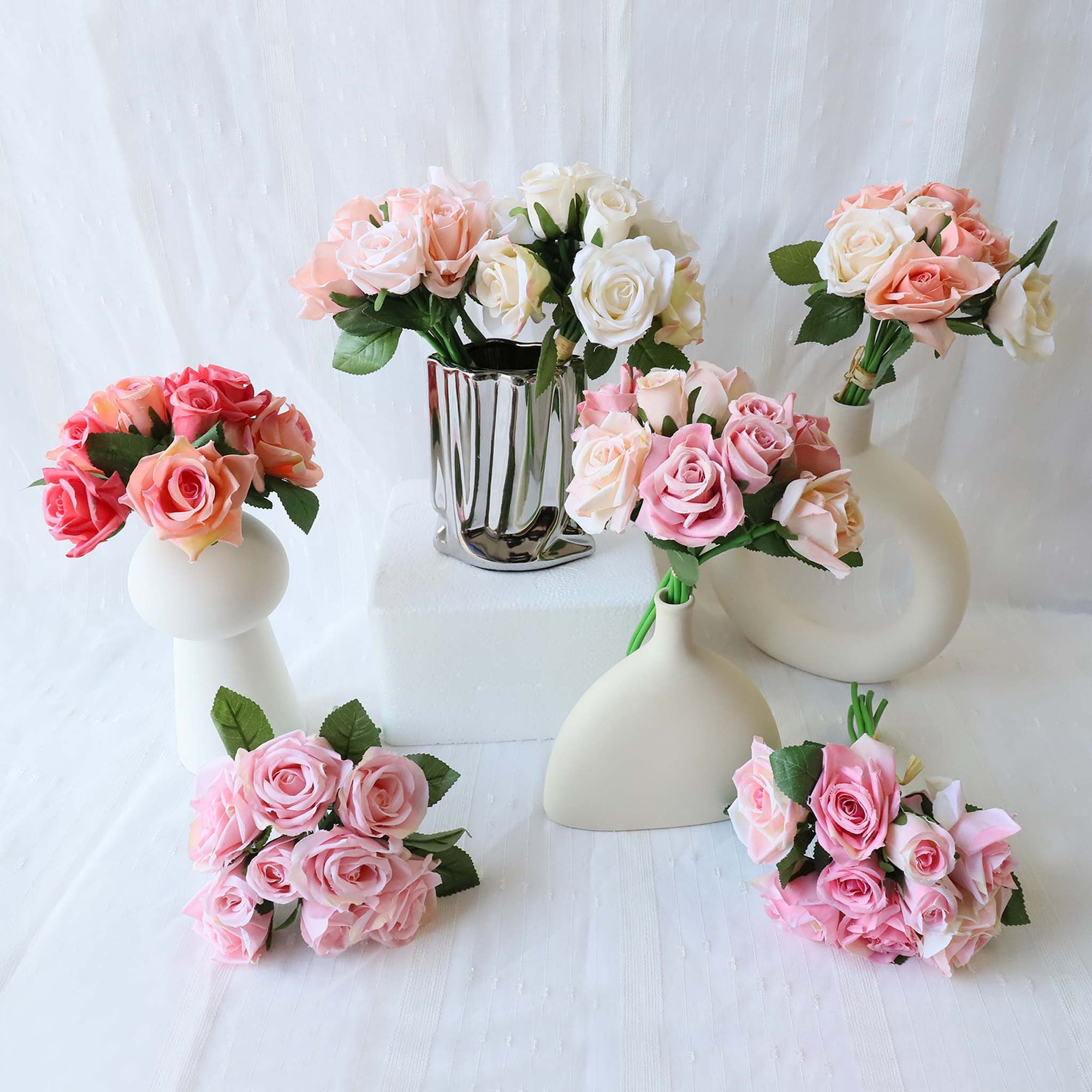 Fake Small Flower Bouquet Silk Rose Bunches