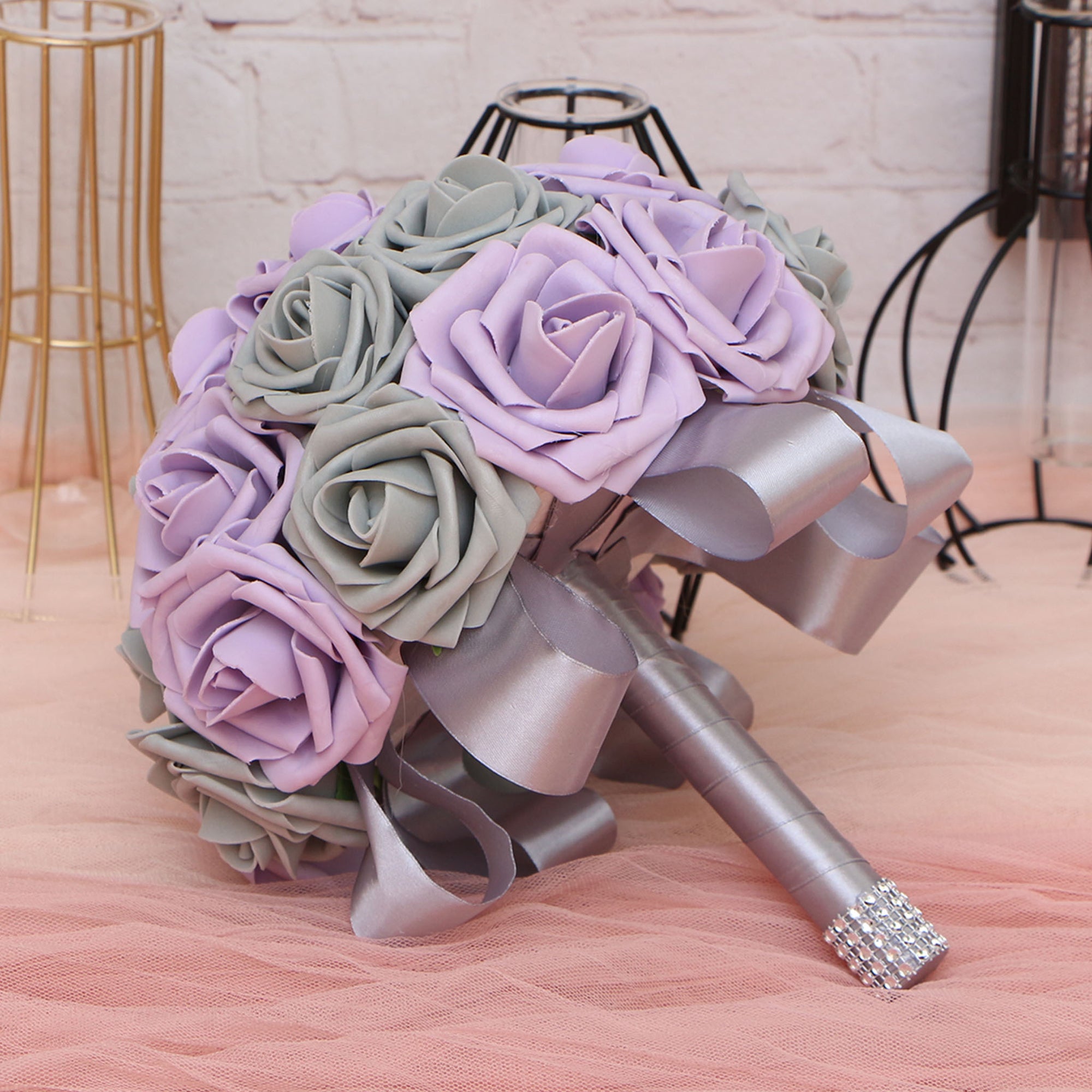 Wedding Bouquet Set Lilac Gray