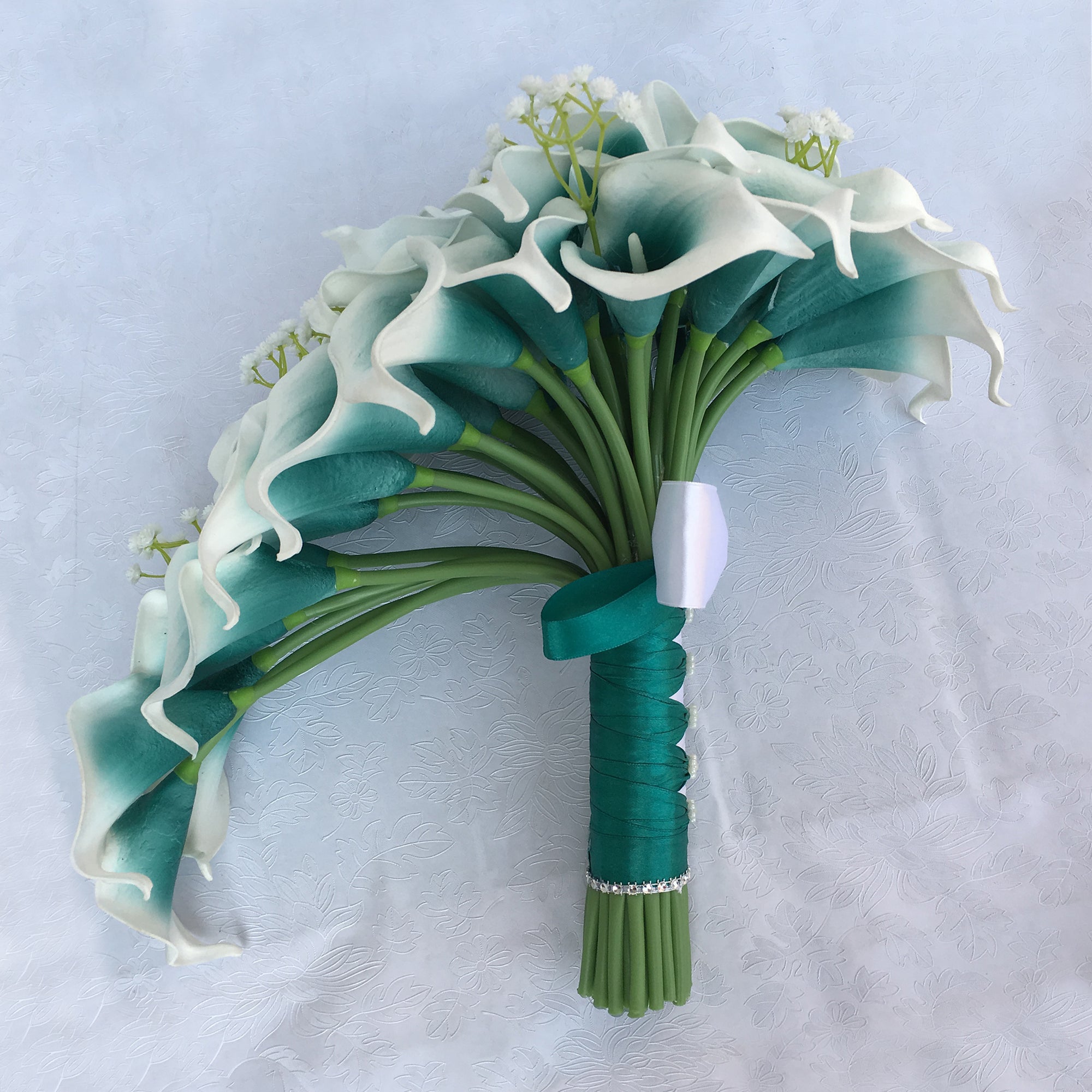 Fake Wedding Bouquet Cascade Picasso Teal Calla Lily