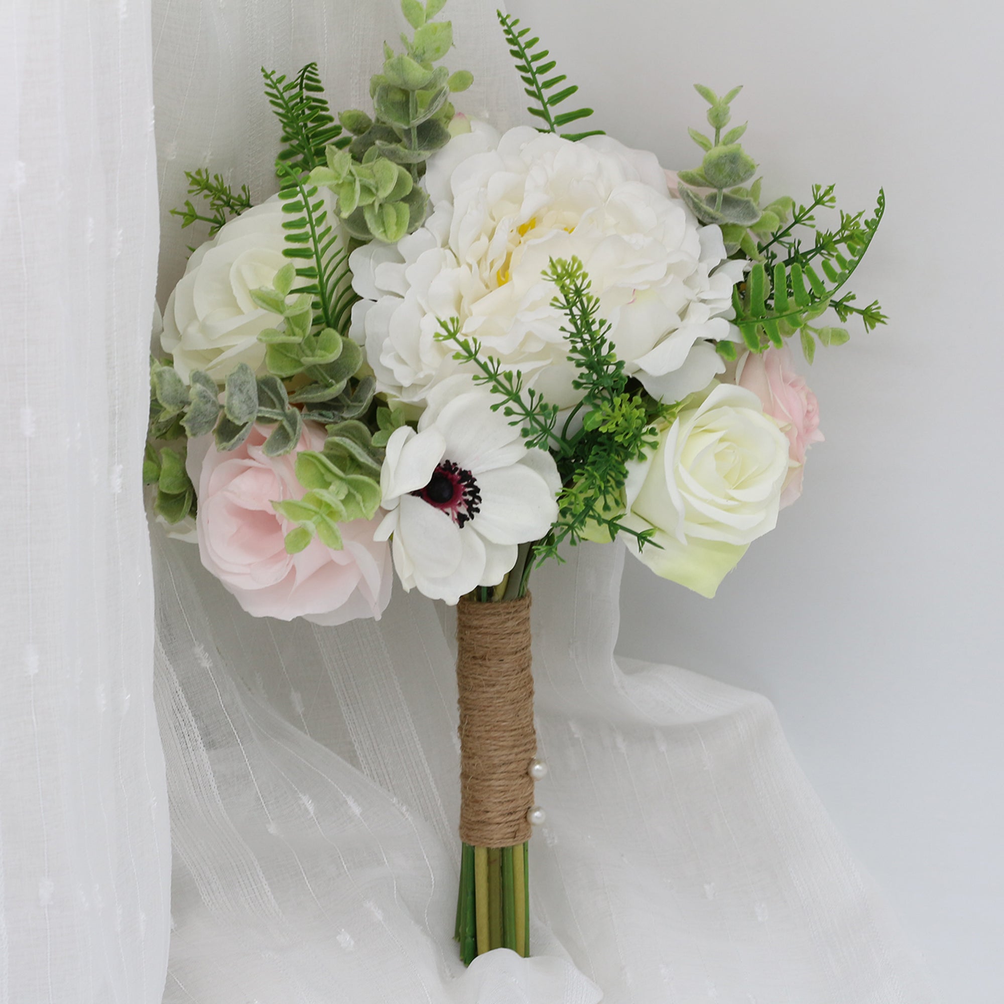 Boho Bridal Bouquet White and Pink Flowers