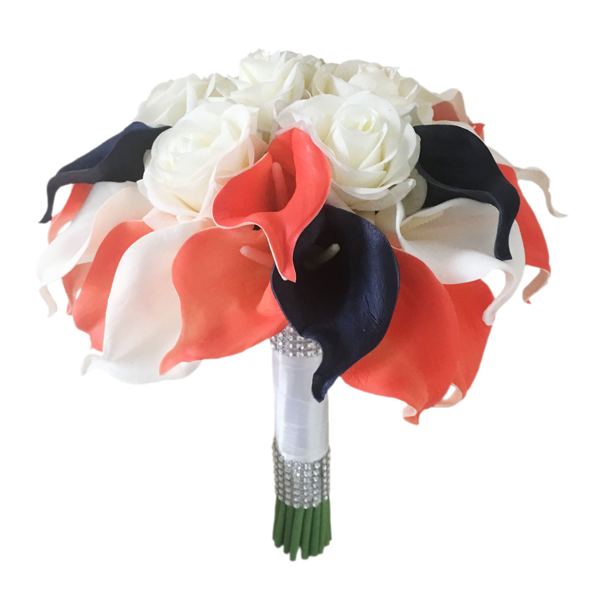 Coral and Navy Wedding Flowers Bridal Bridesmaids Bouquets Corsages