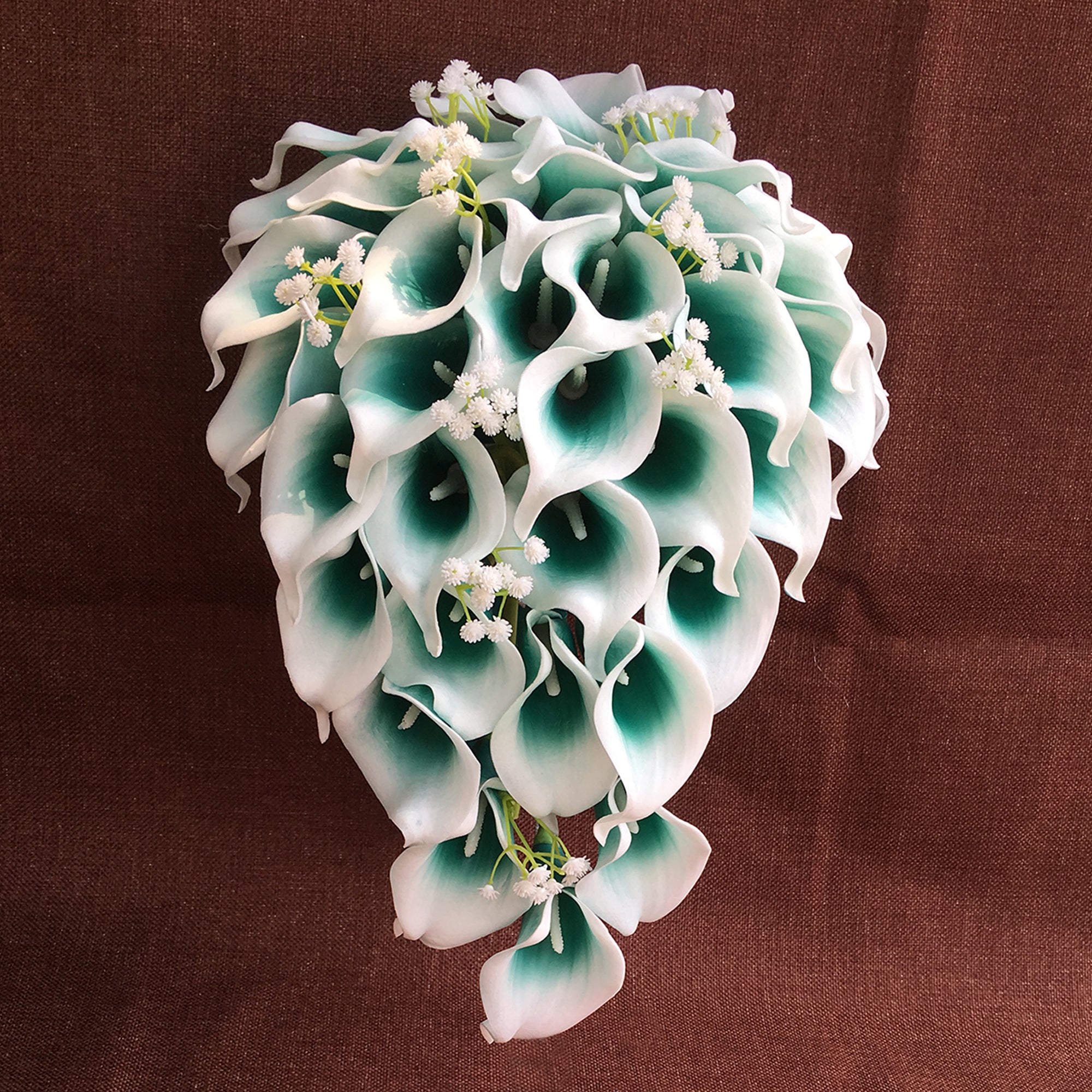 Fake Wedding Bouquet Cascade Picasso Teal Calla Lily