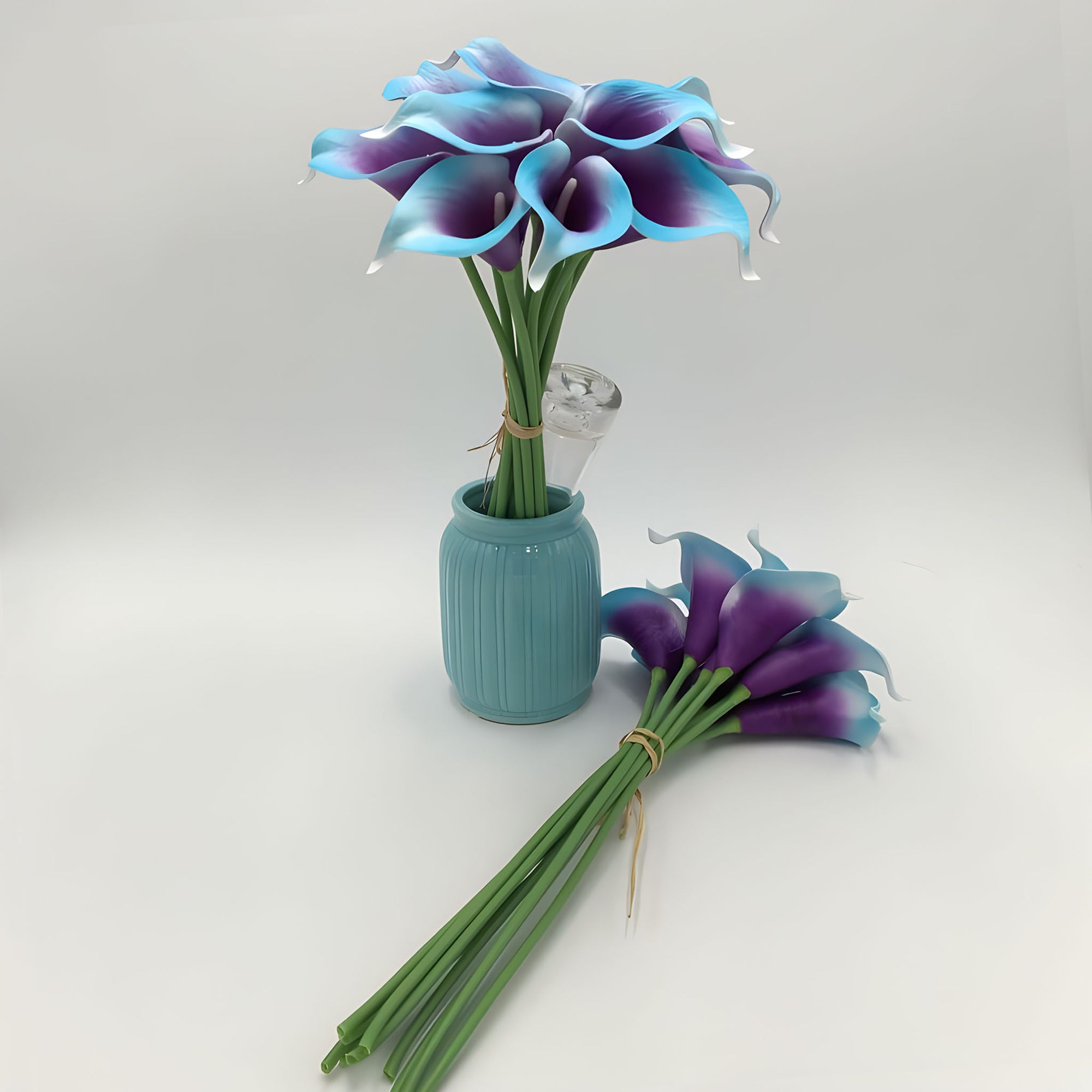 Blue Purple Calla Lily Bouquet PU Real Touch Flowers
