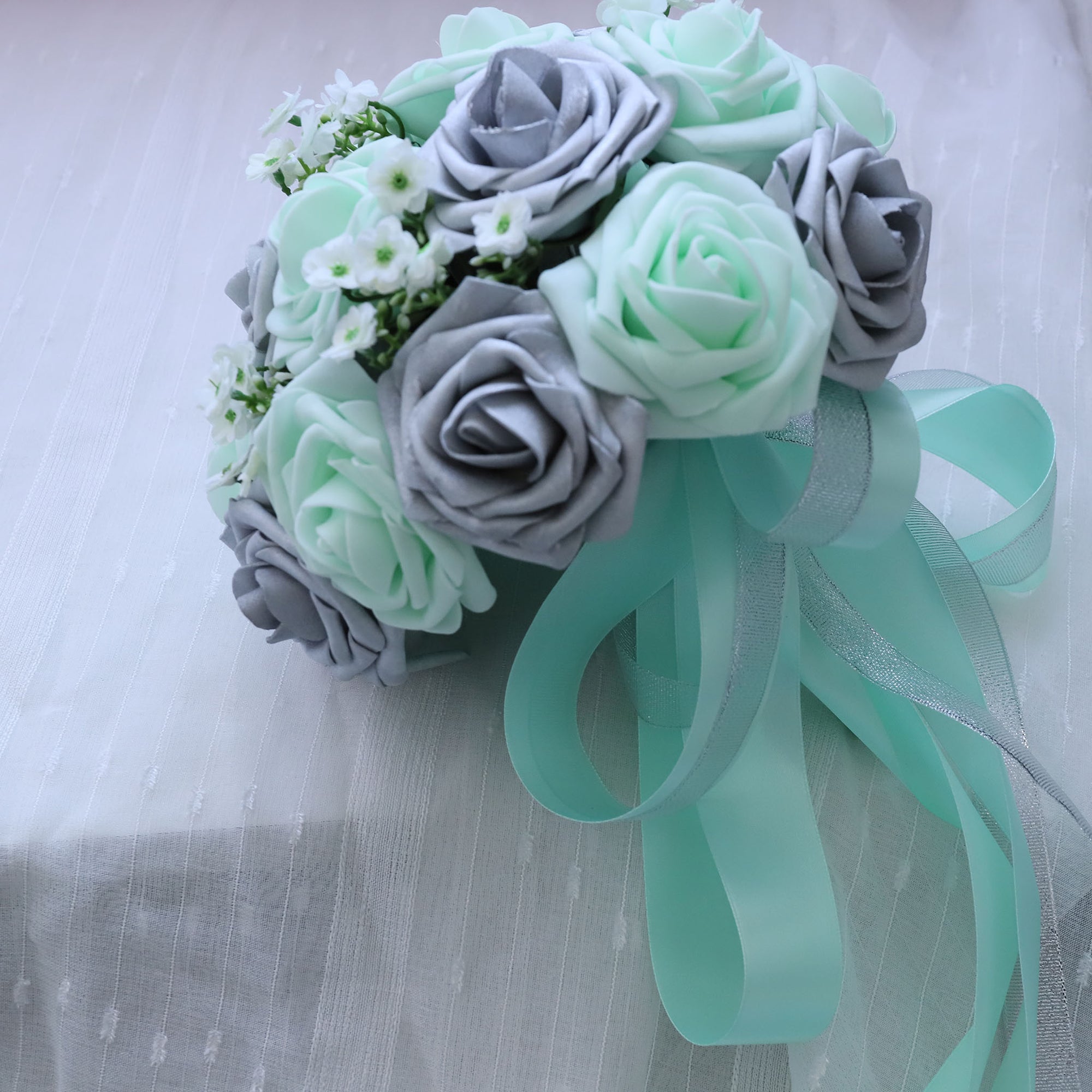 Silver Mint Bridal Bouquet Fake Flower Bouquet
