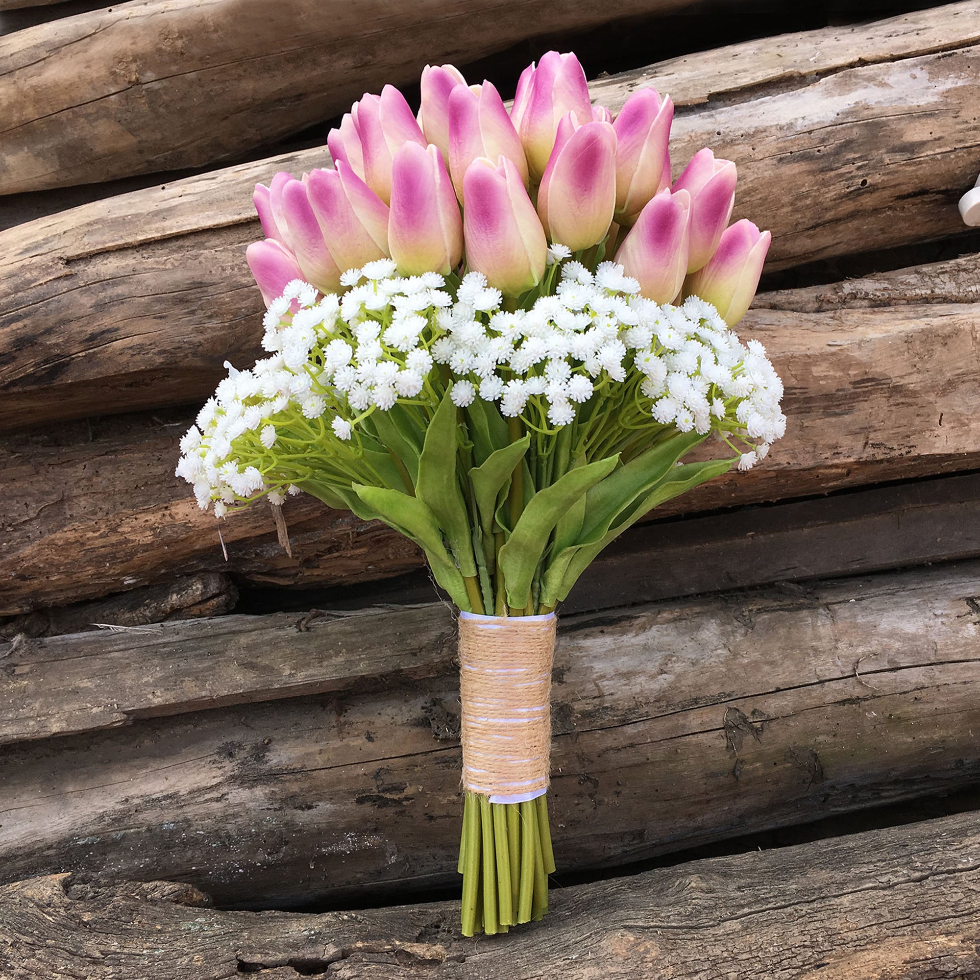 Bridal Tulips Bouquet with Babysbreath Faux Tulip Bouquet