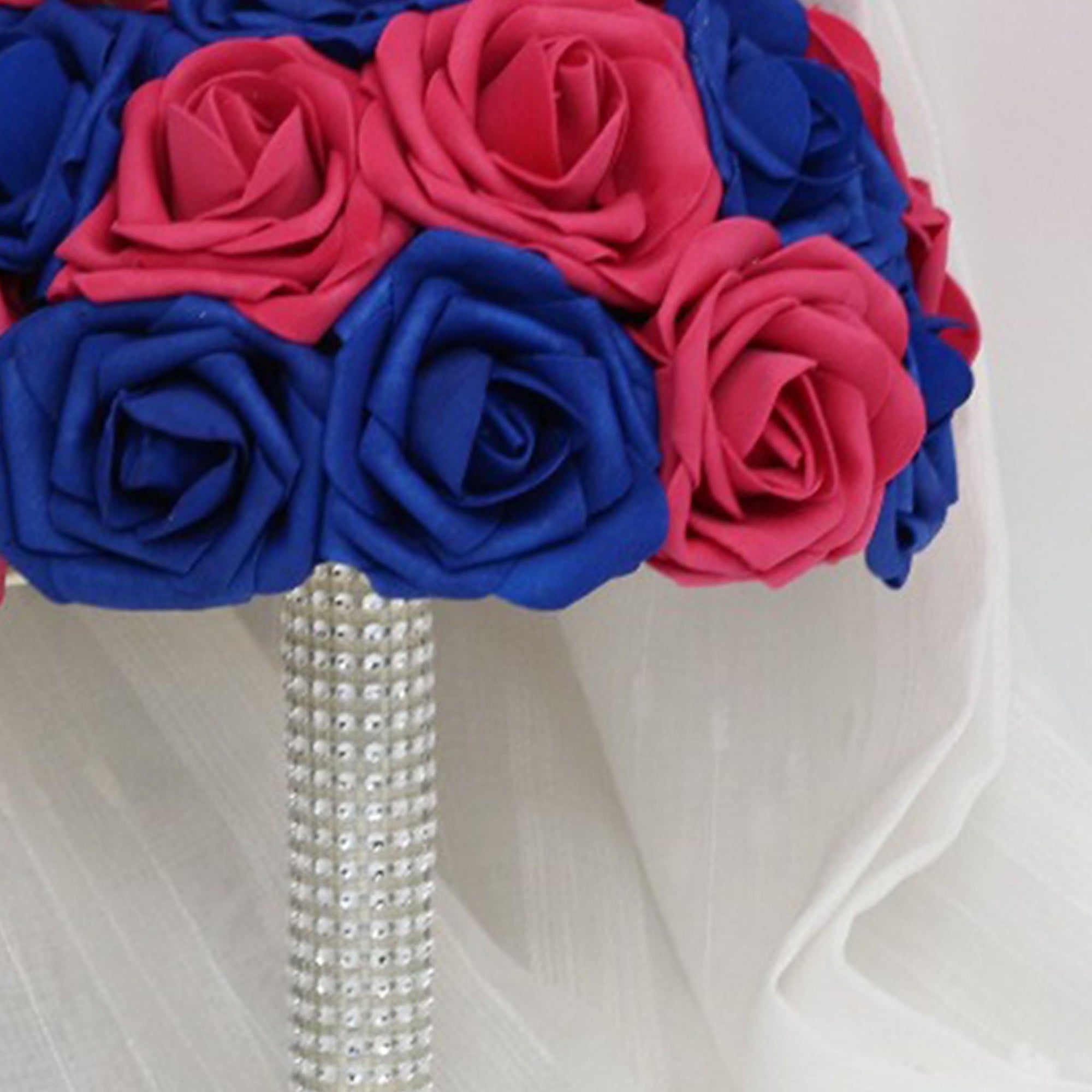 Hot Pink and Royal Blue Bouquet of Roses Wedding Flowers