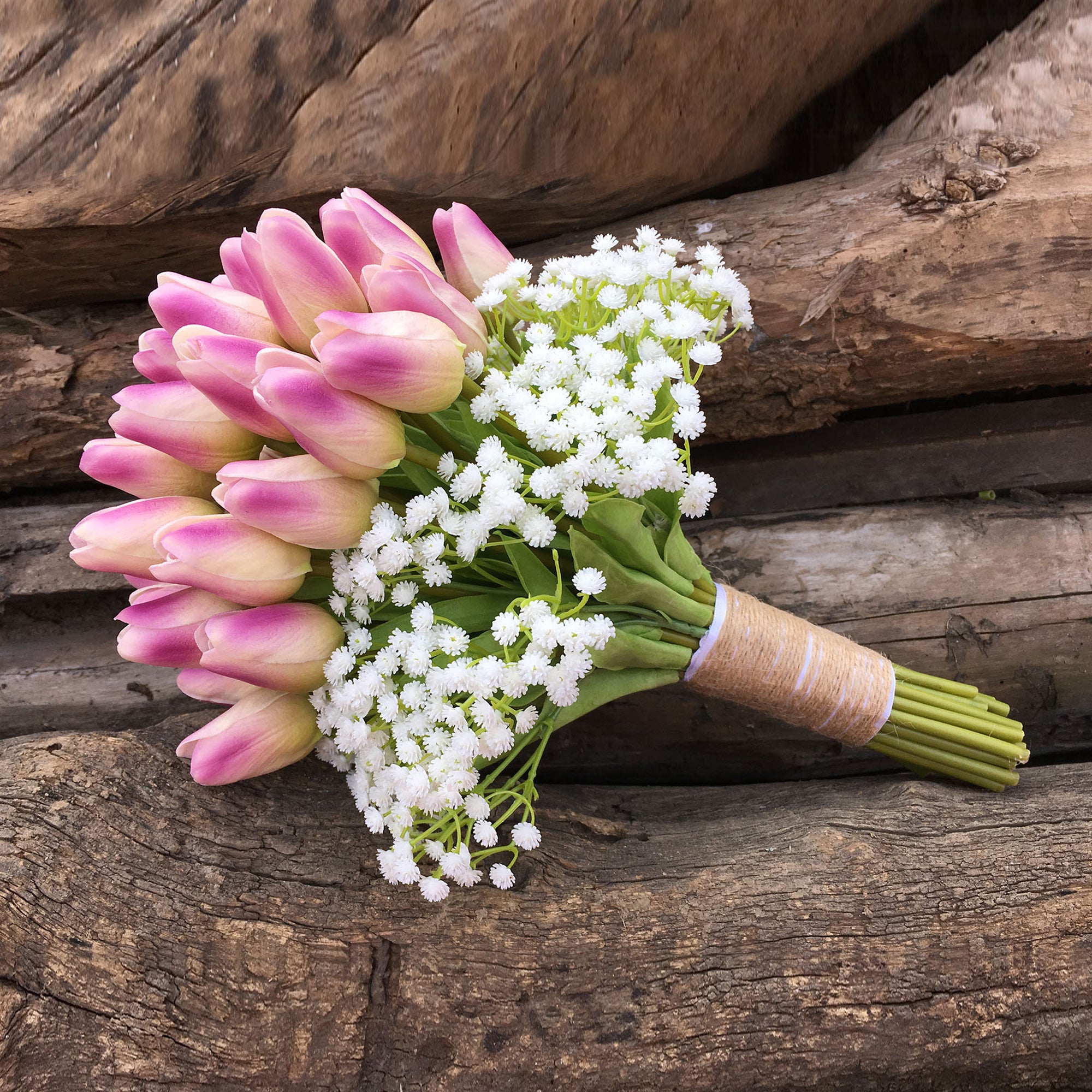 Bridal Tulips Bouquet with Babysbreath Faux Tulip Bouquet