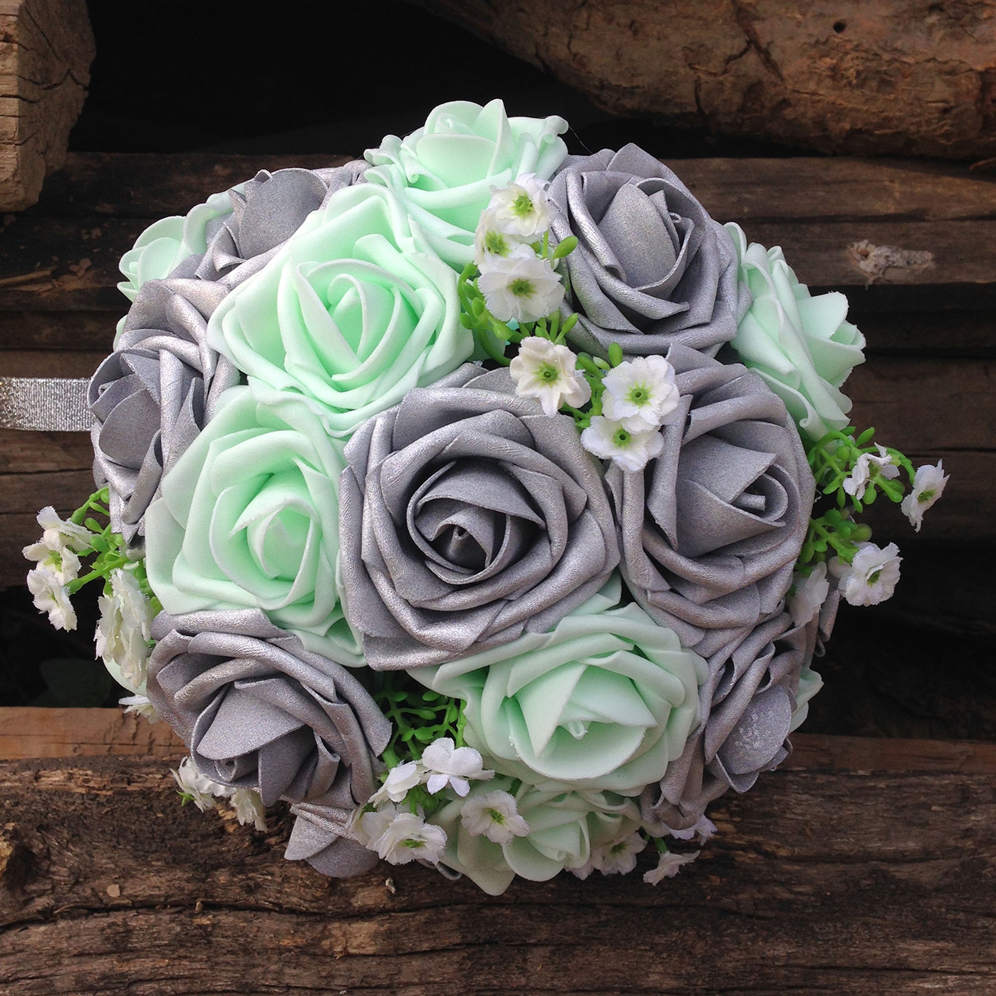 Silver Mint Bridal Bouquet Fake Flower Bouquet