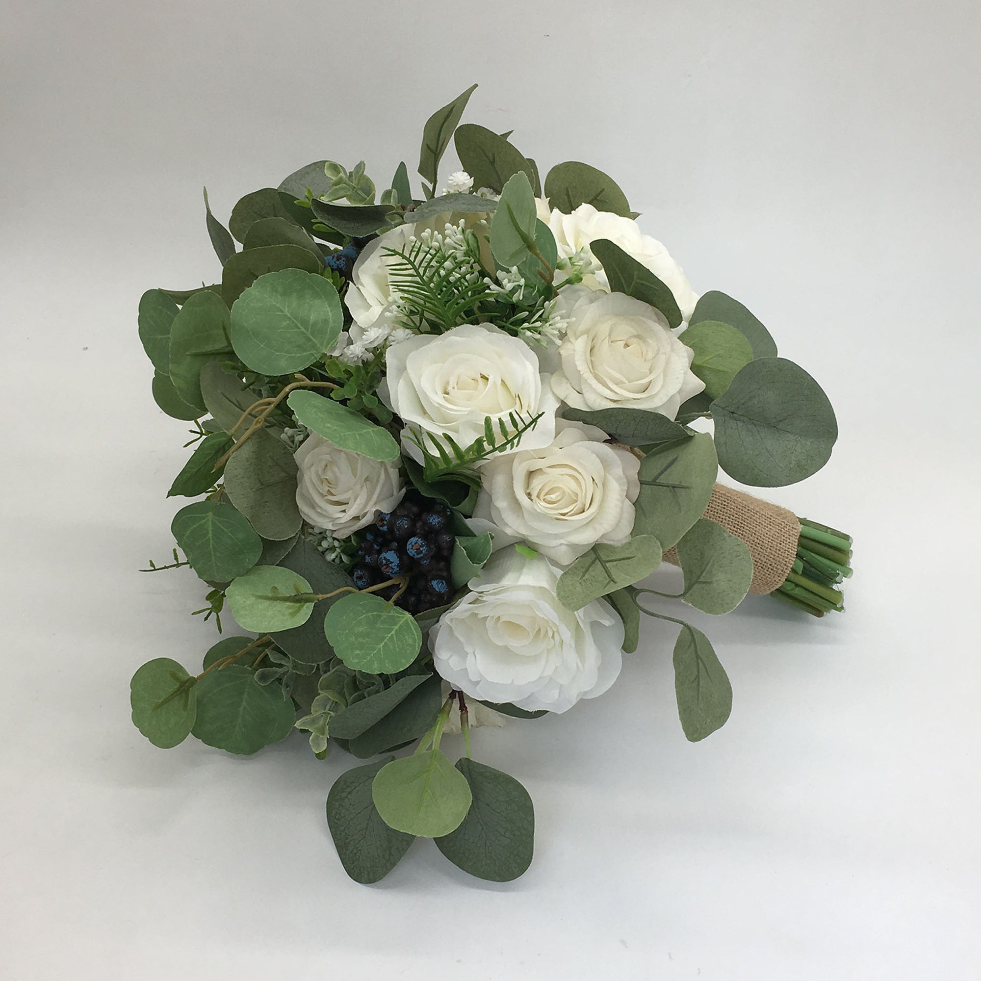 Bridal Bouquet Rustic Wedding Bouquet Faux Eucalyptus Ivory Roses