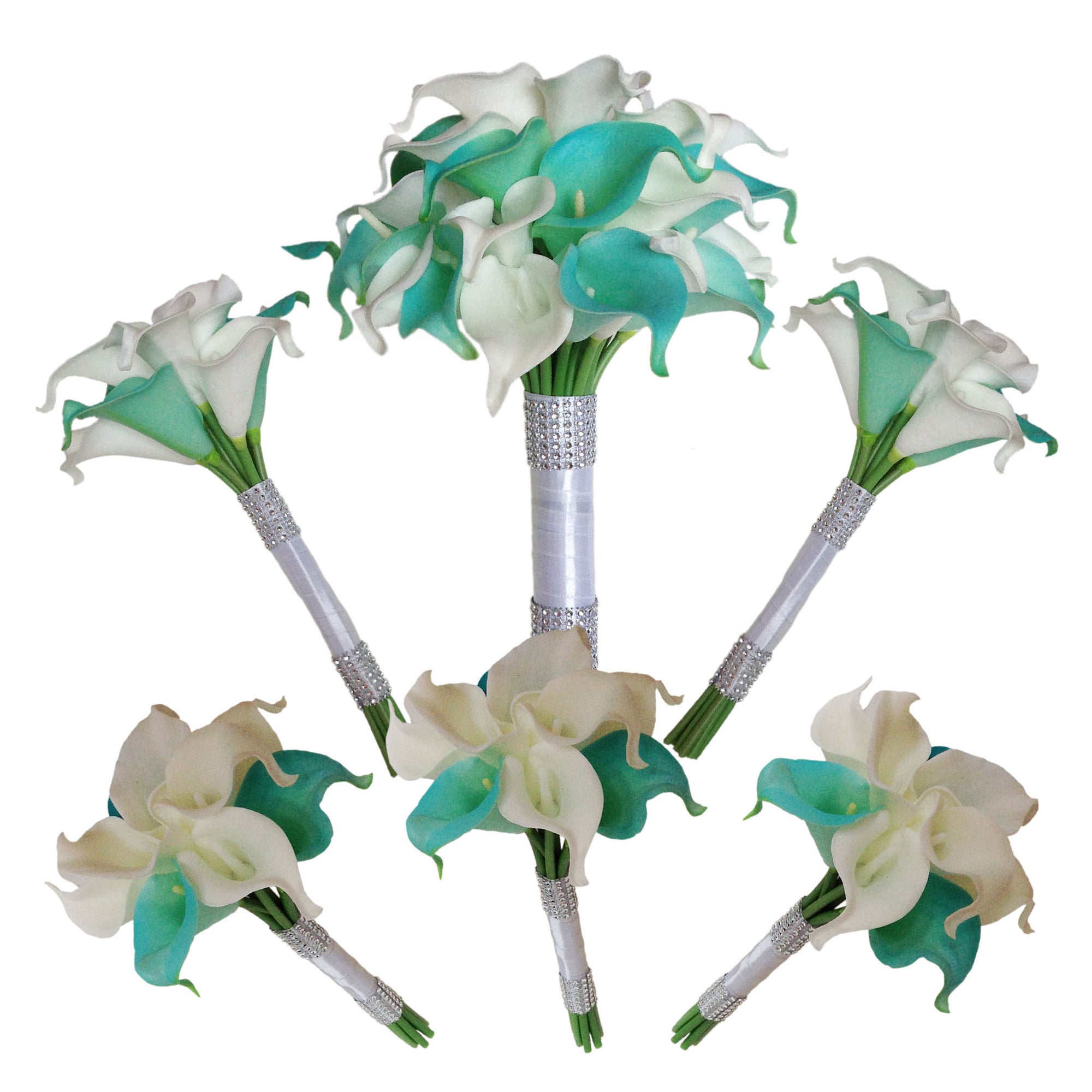 Wedding Bridal Bouquet Package Pool Blue and White Calla Lily Bouquet
