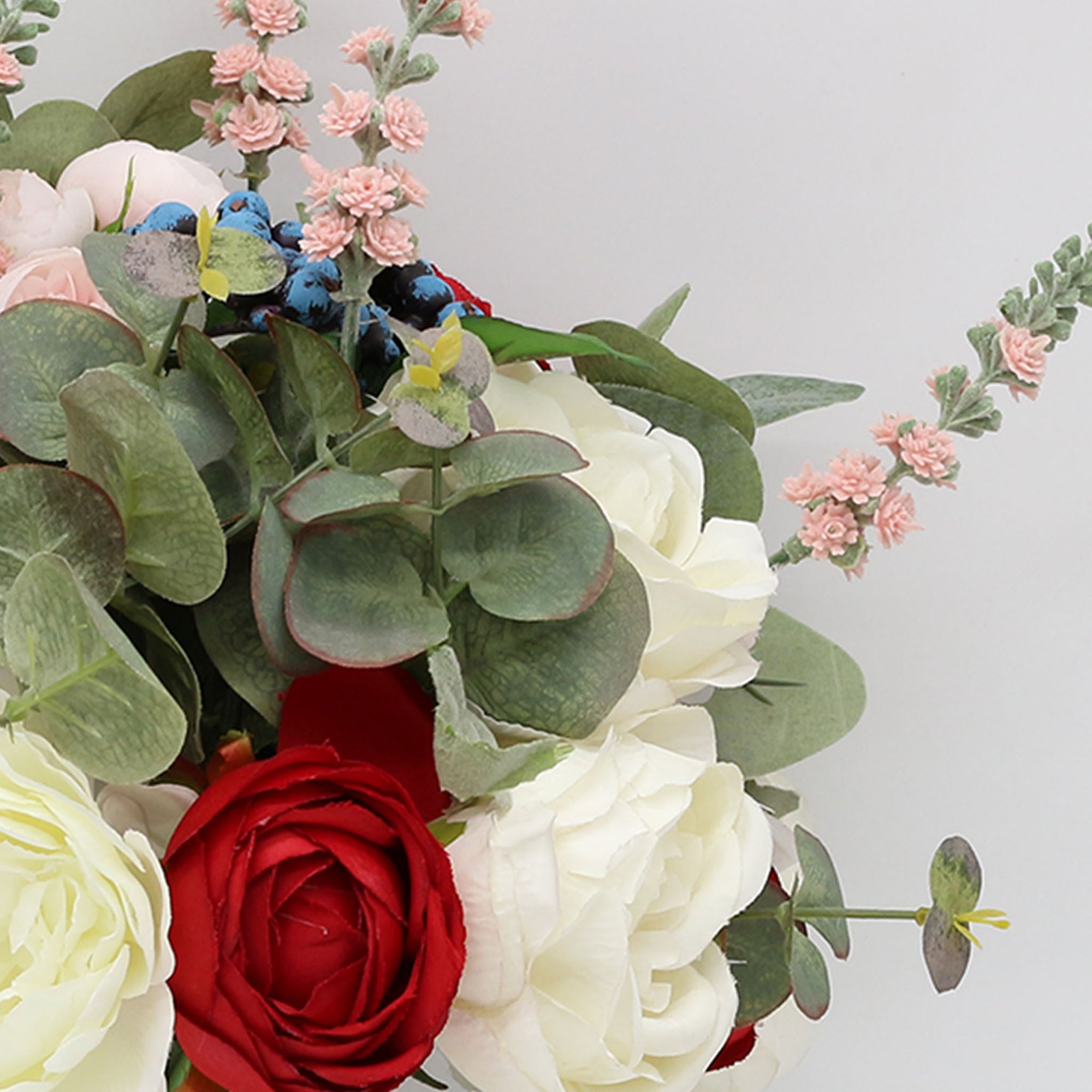 Rustic Wedding Bouquet Red White Roses Peony Artificial Bridal Bouquet