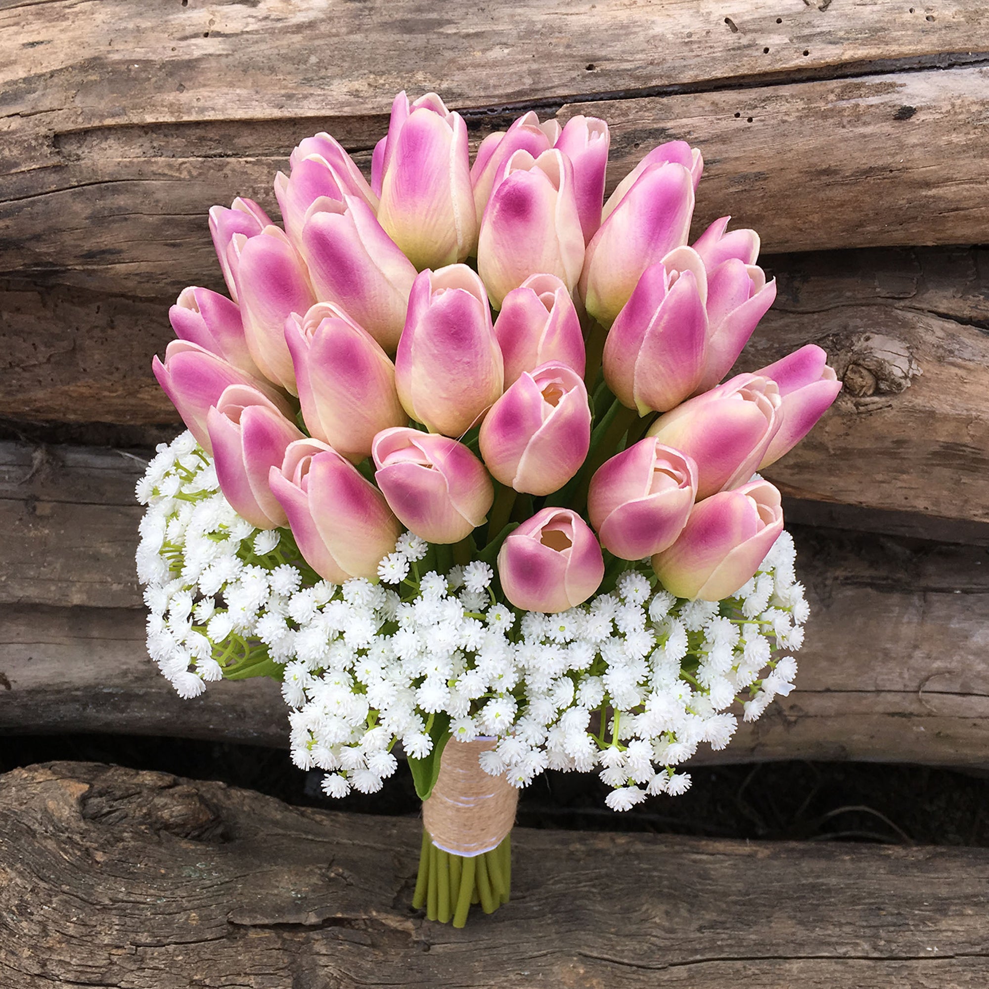 Bridal Tulips Bouquet with Babysbreath Faux Tulip Bouquet