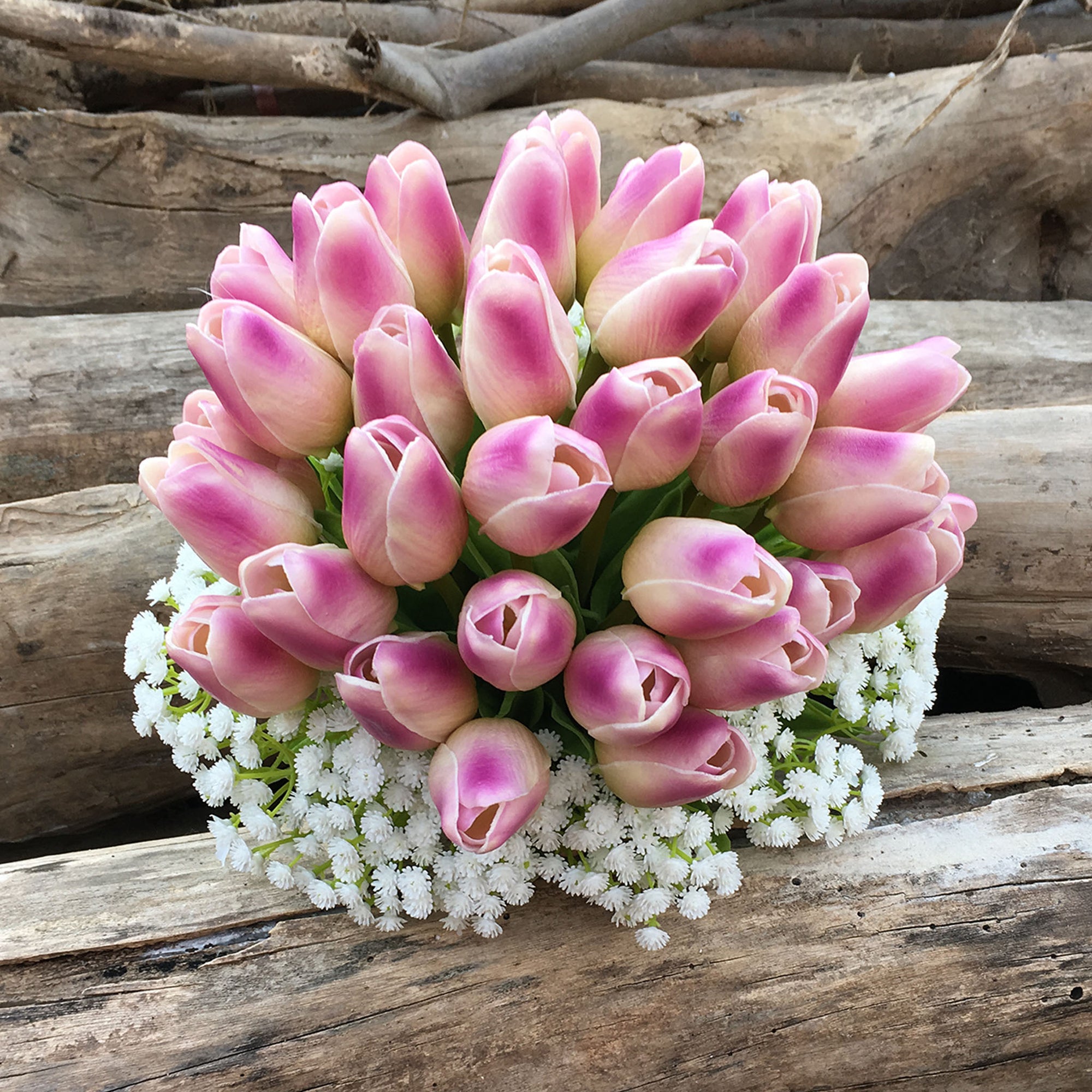 Bridal Tulips Bouquet with Babysbreath Faux Tulip Bouquet