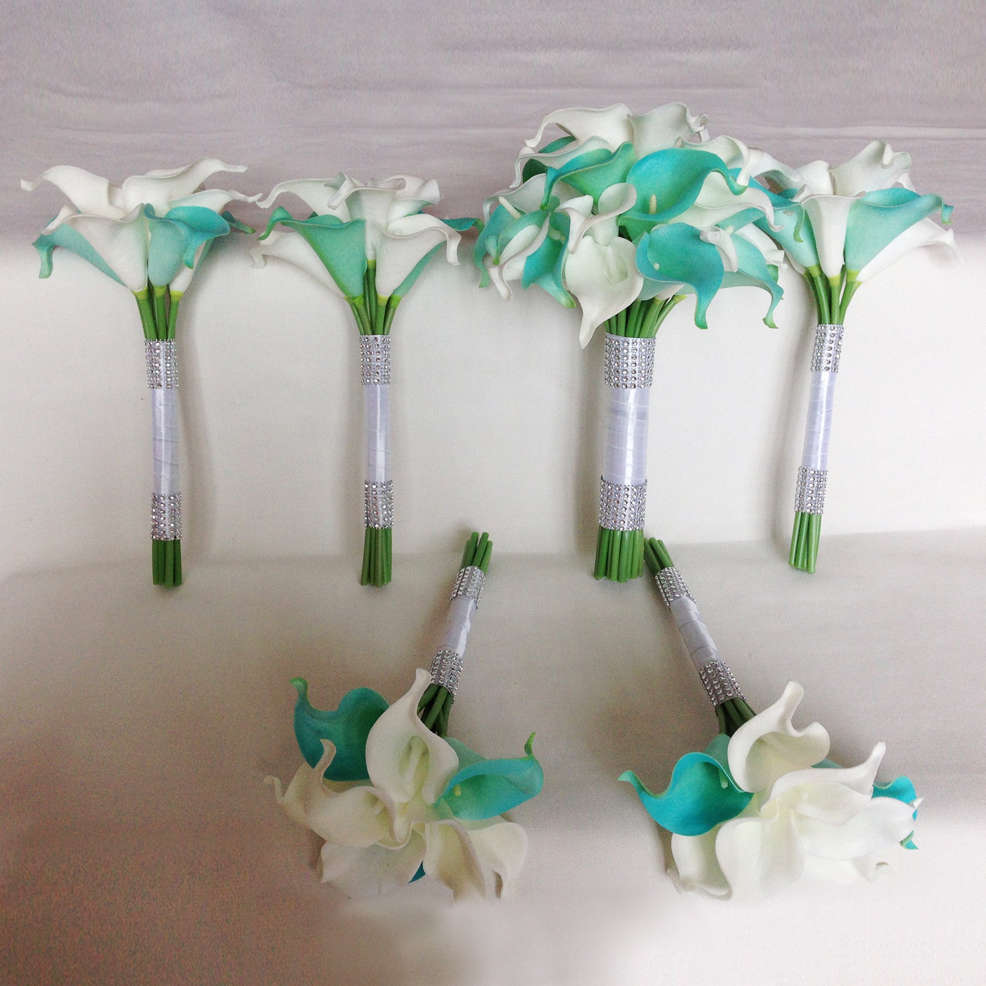Wedding Bridal Bouquet Package Pool Blue and White Calla Lily Bouquet