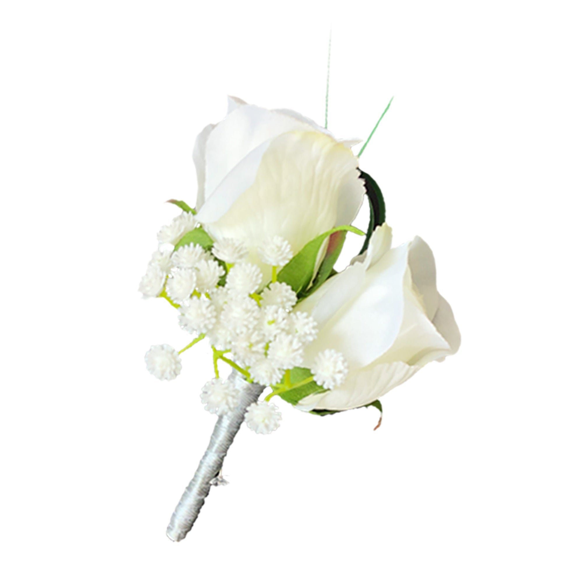 White Boutonniere Fake Rose Boutineer for Groom Best Man