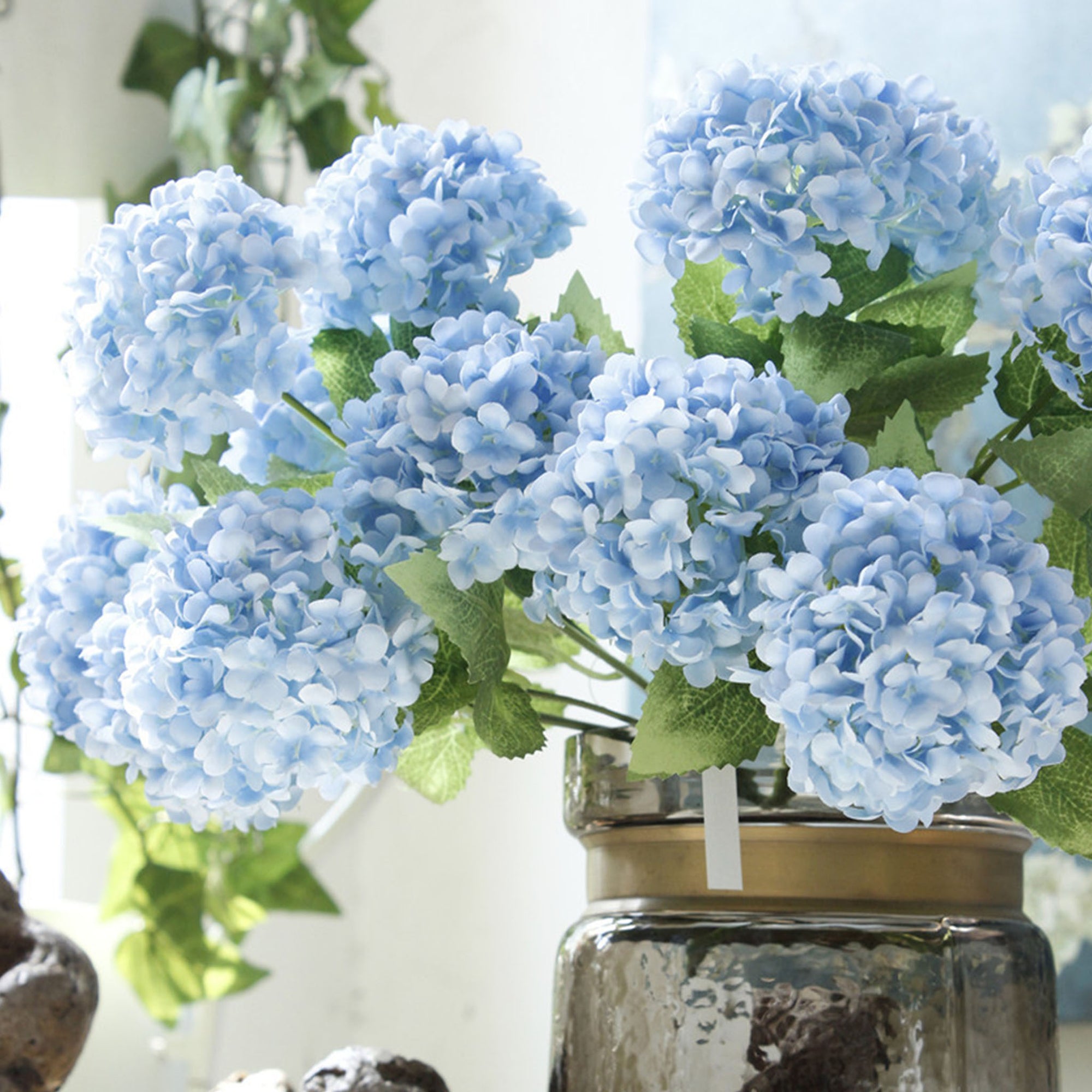 Small Blue Hydrangea Bush Silk Flowers