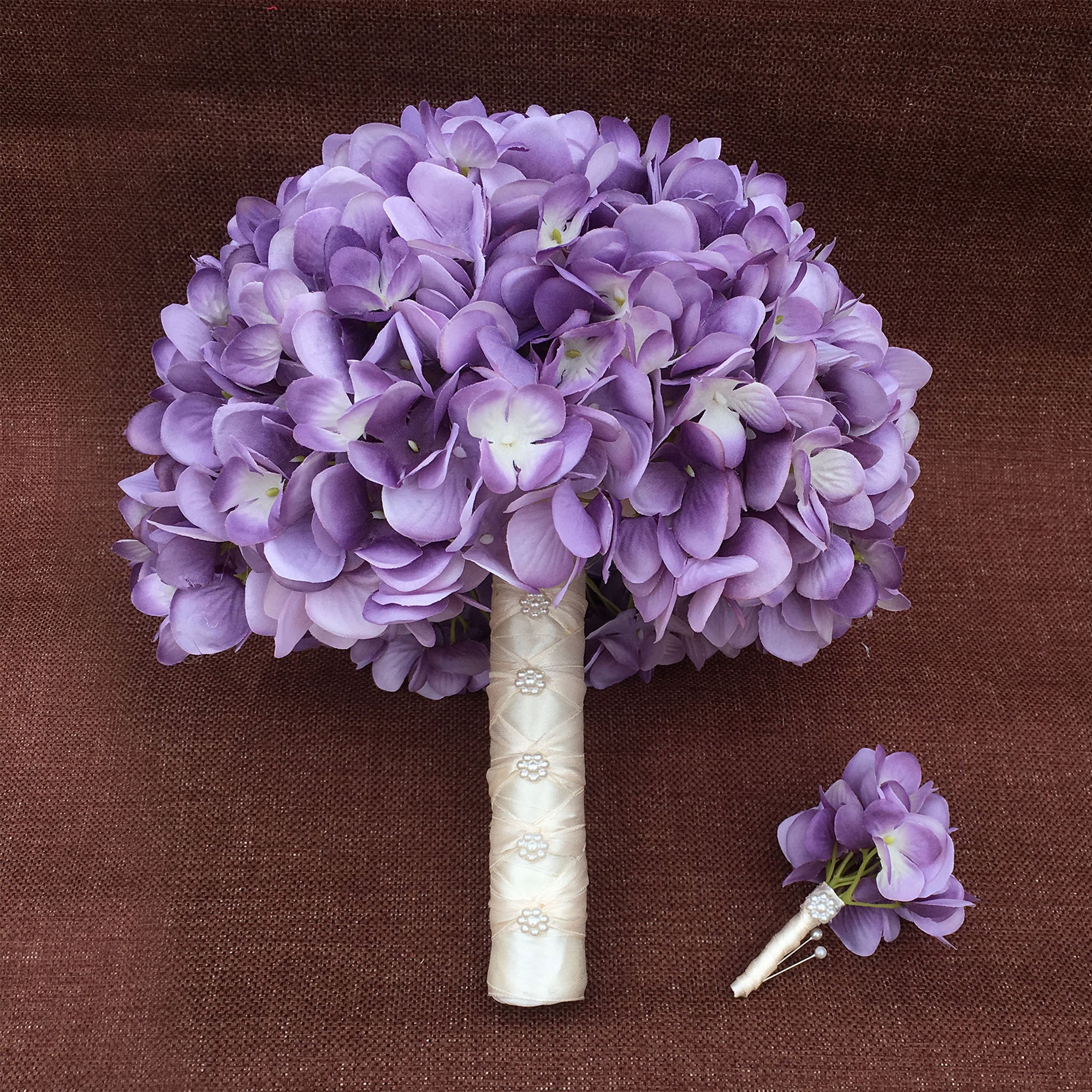 Laveder Hydrangea Bouquet Silk Flowers for Bridal Bouquet Boutonniere