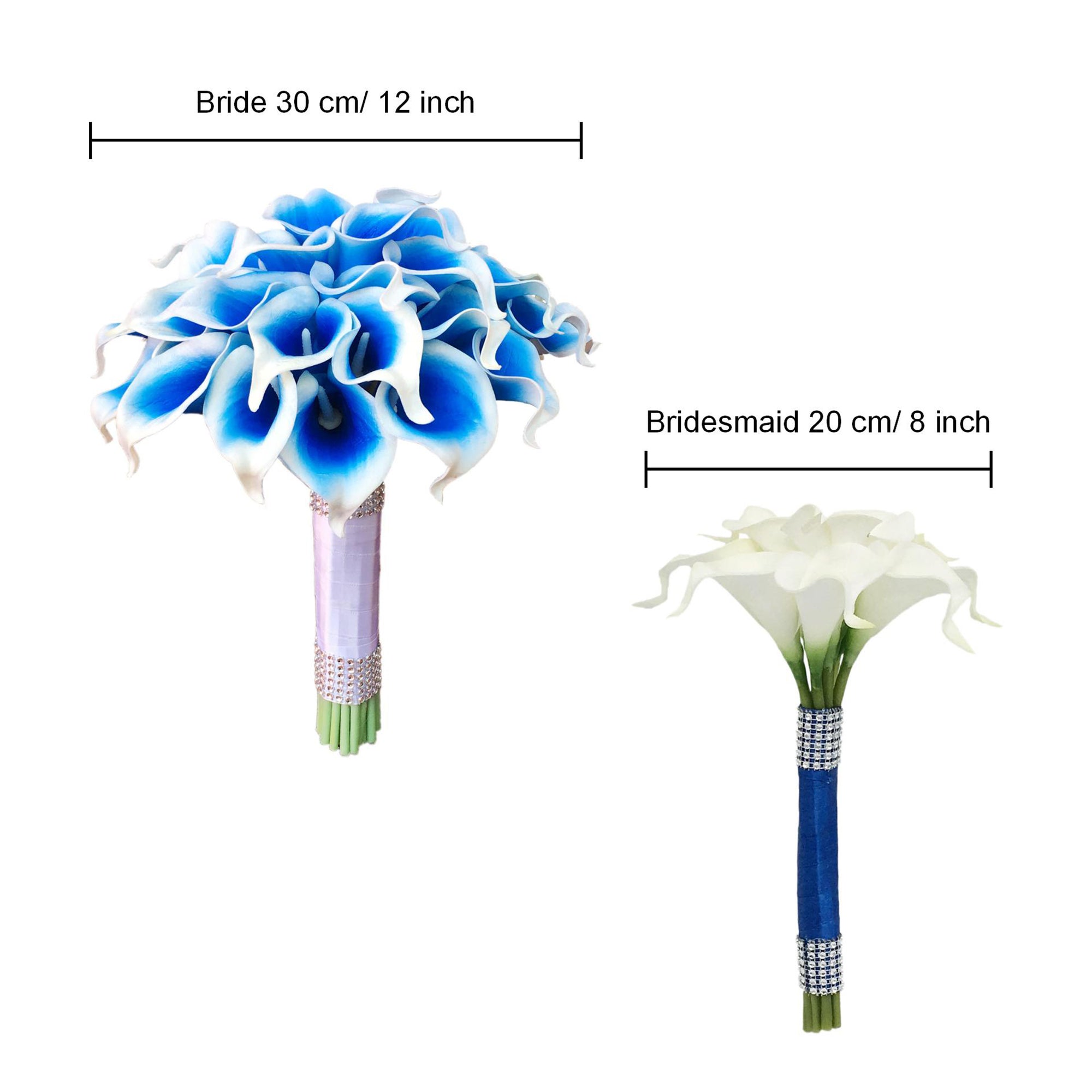 Flower Bouquet for Bridal Bridesmaid Picasso Blue White Calla Lily