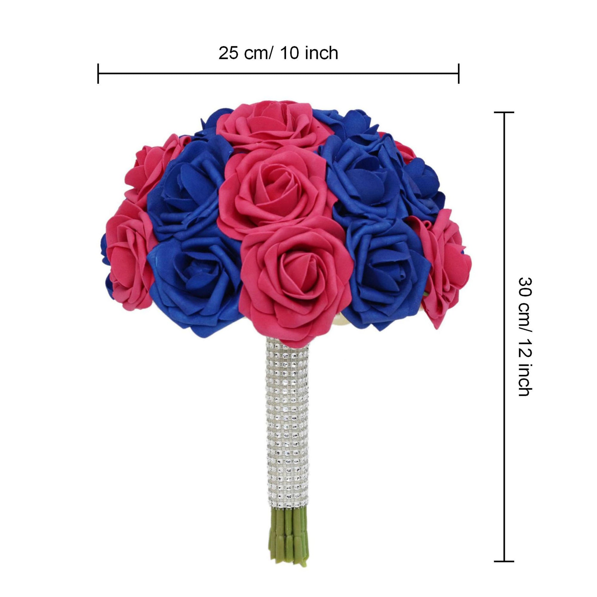 Hot Pink and Royal Blue Bouquet of Roses Wedding Flowers
