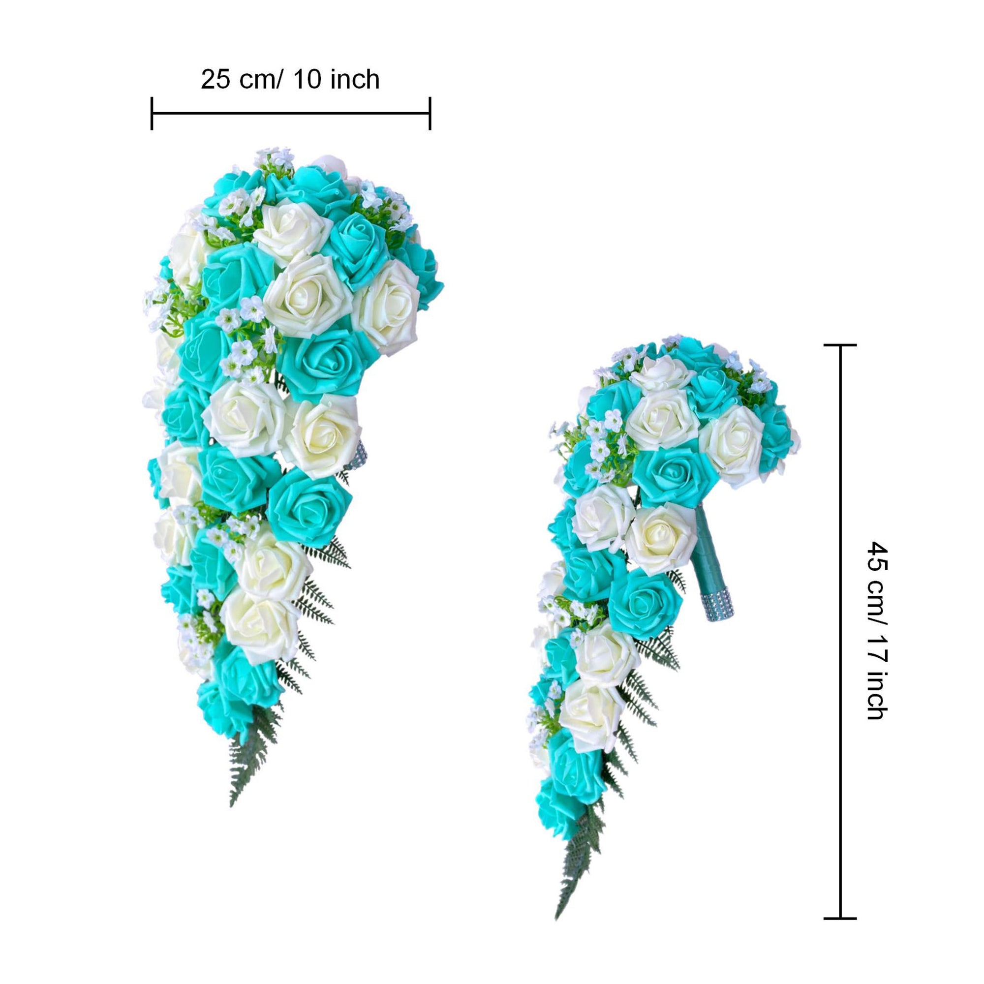 Bridal Cascade Bouquet Turquoise Ivory Wedding Flowers Decoration