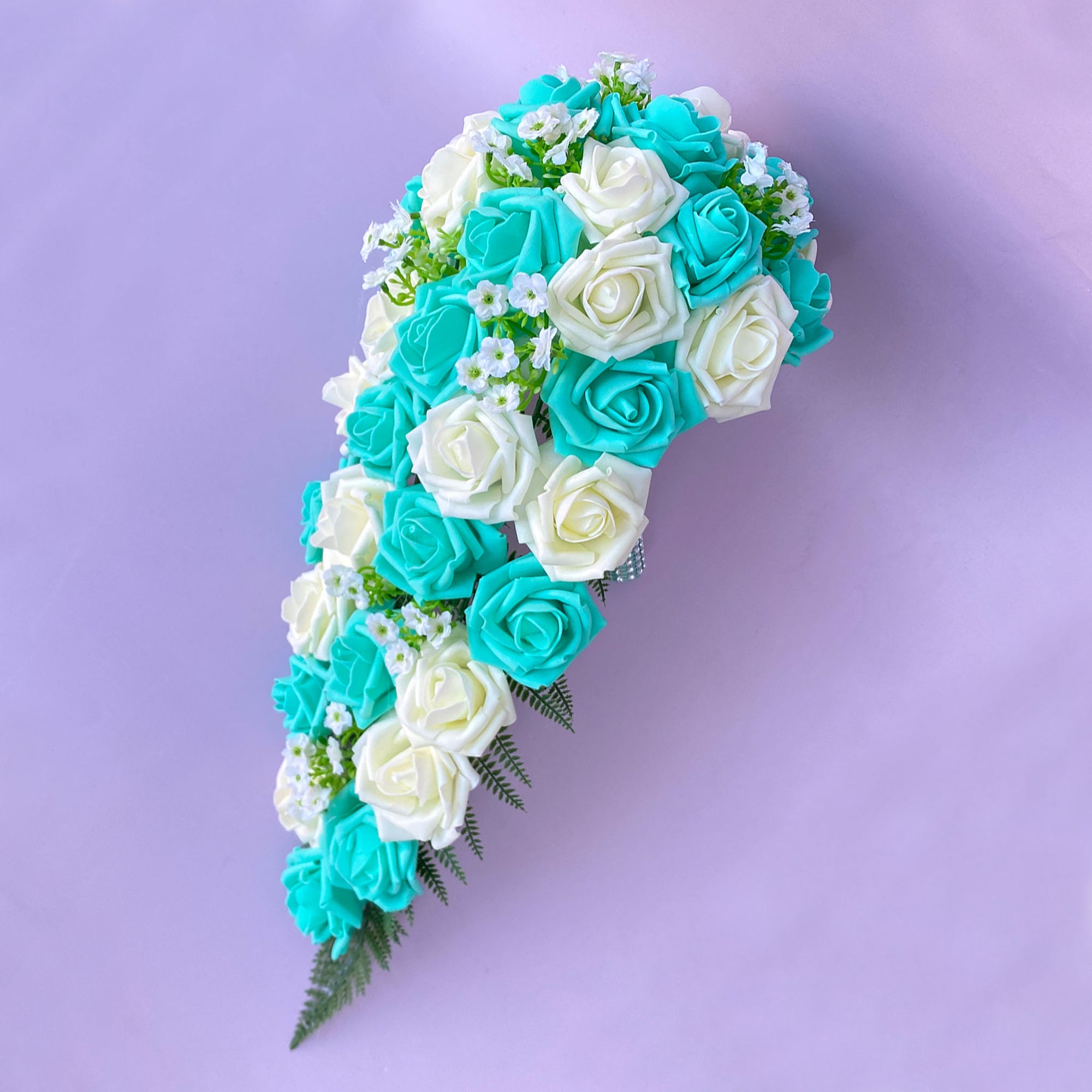 Bridal Cascade Bouquet Turquoise Ivory Wedding Flowers Decoration