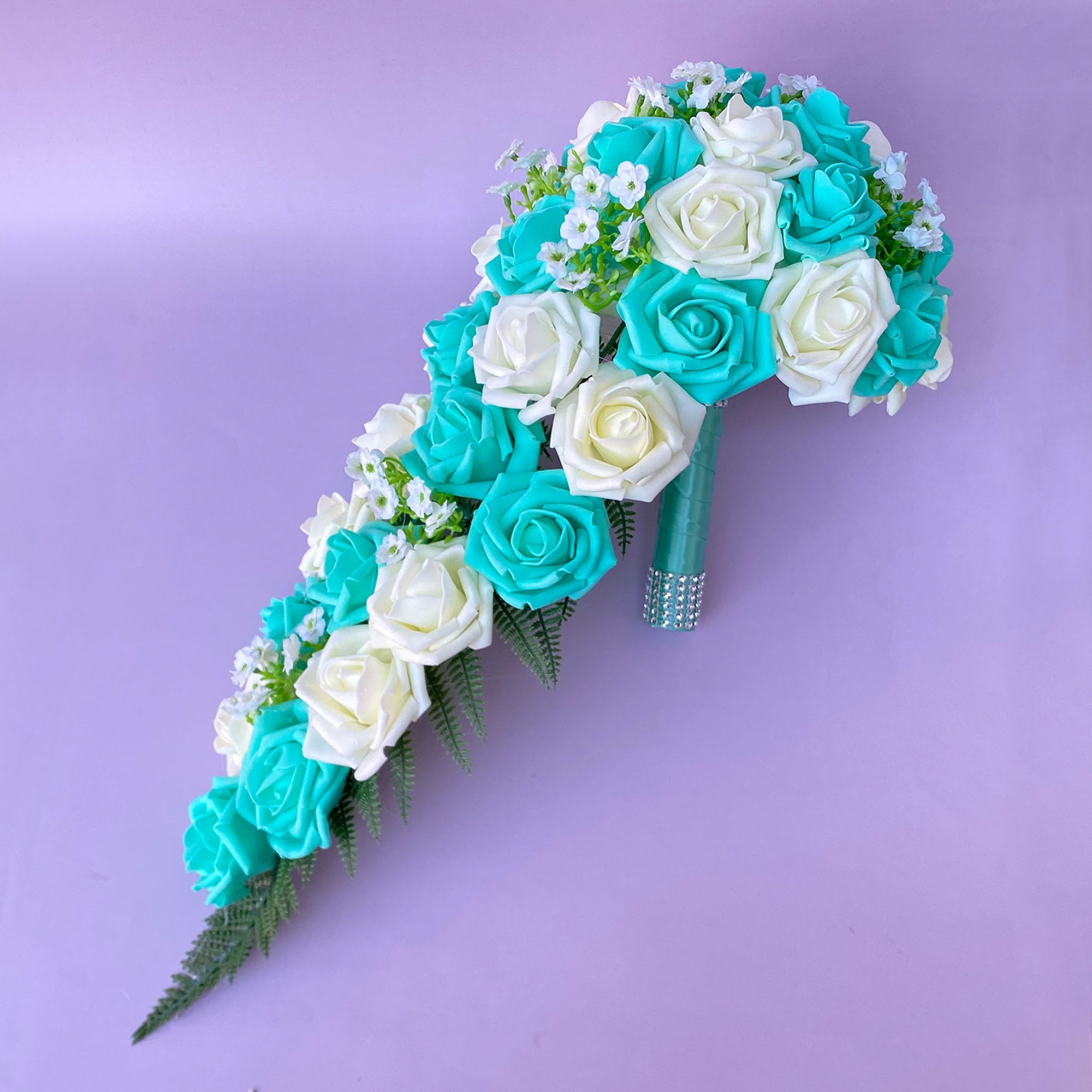 Bridal Cascade Bouquet Turquoise Ivory Wedding Flowers Decoration