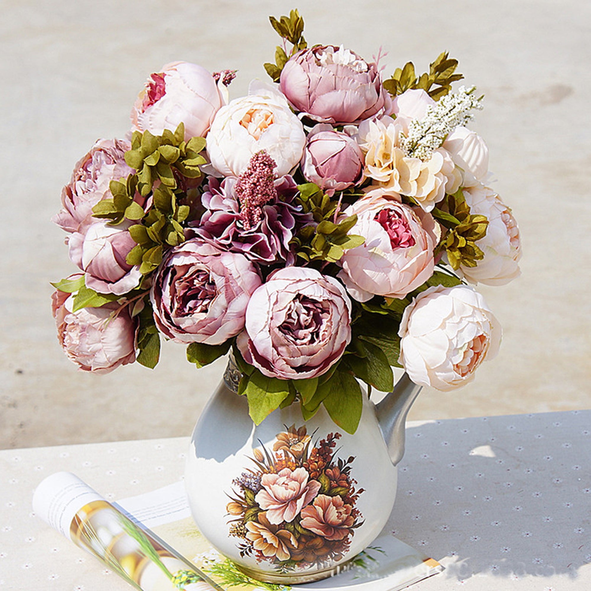 Decorative Artificial Flower Silk Peony Flowers Bouquet 10 Flower Heads Peonies