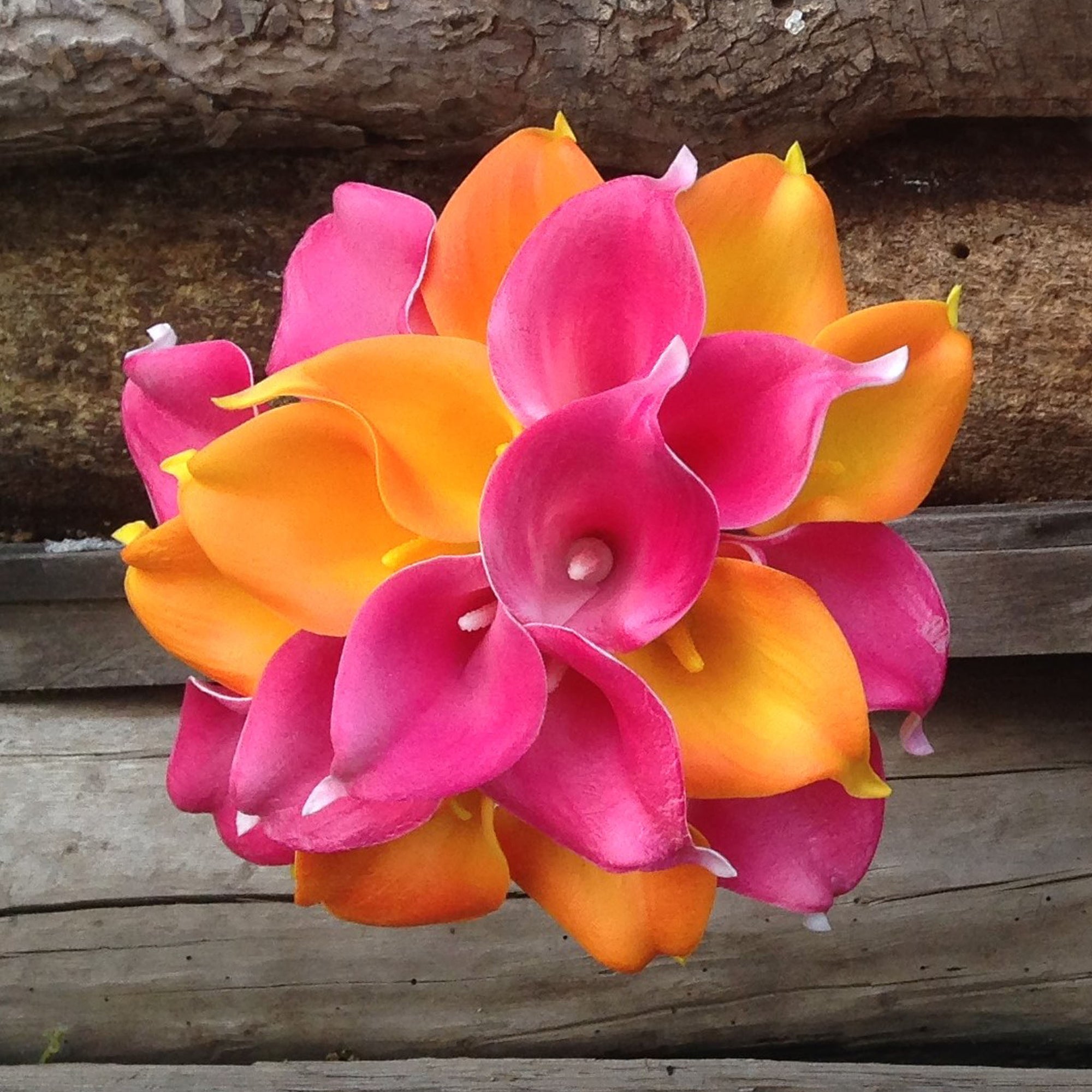 Orange Fuchsia White Calla Lily Cascade Bouquet