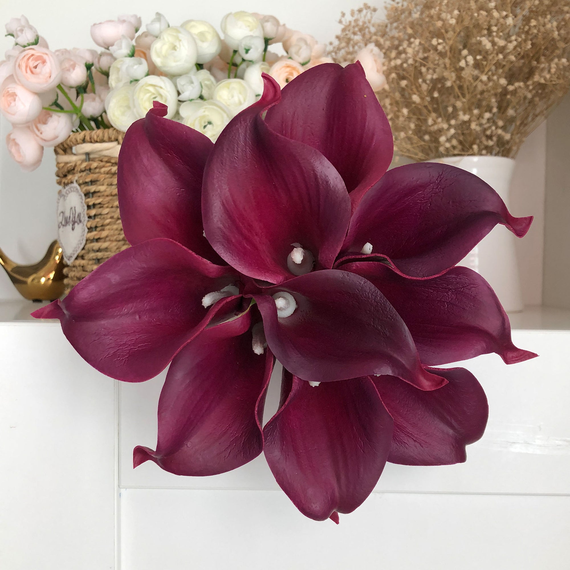 Plum Wedding Flowers Fake Calla Lily Bouquet