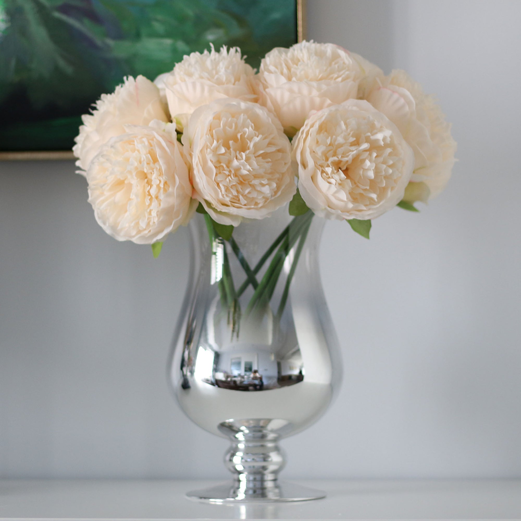 Ivory Silk Peony Bouquet Champagne Peony Bunch