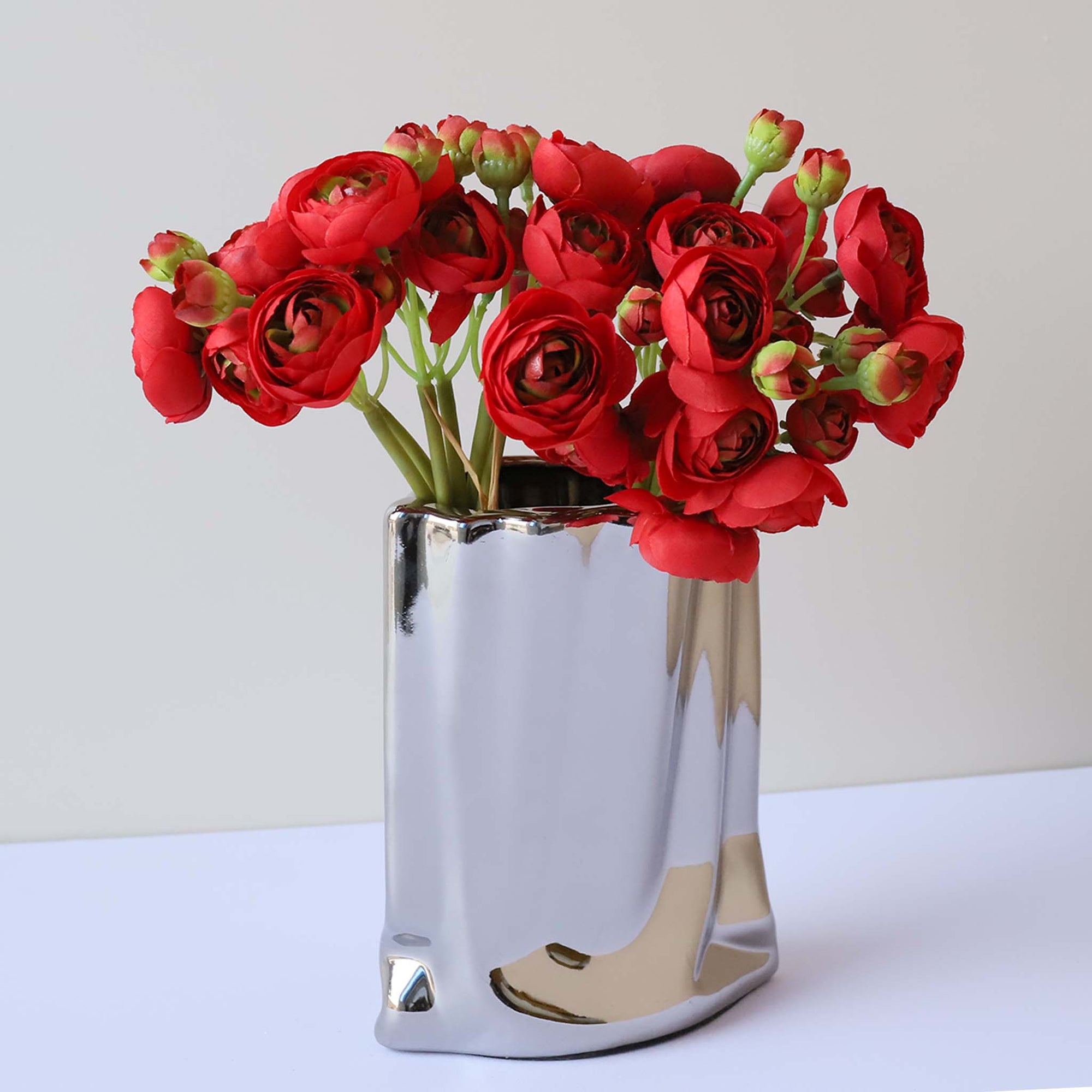 Red Ranunculus Bush Fake Silk Flower Bouquet