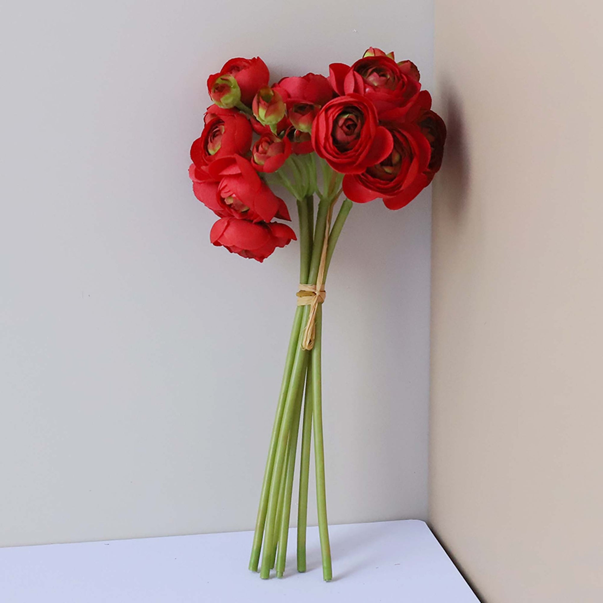 Red Ranunculus Bush Fake Silk Flower Bouquet