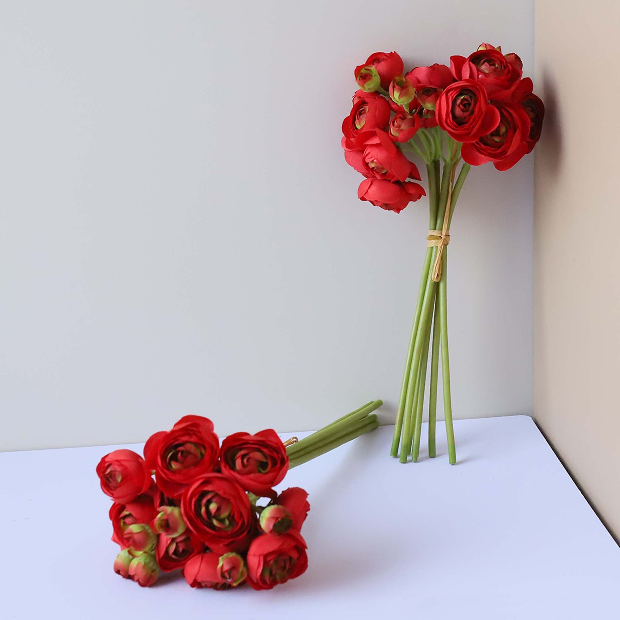 Red Ranunculus Bush Fake Silk Flower Bouquet